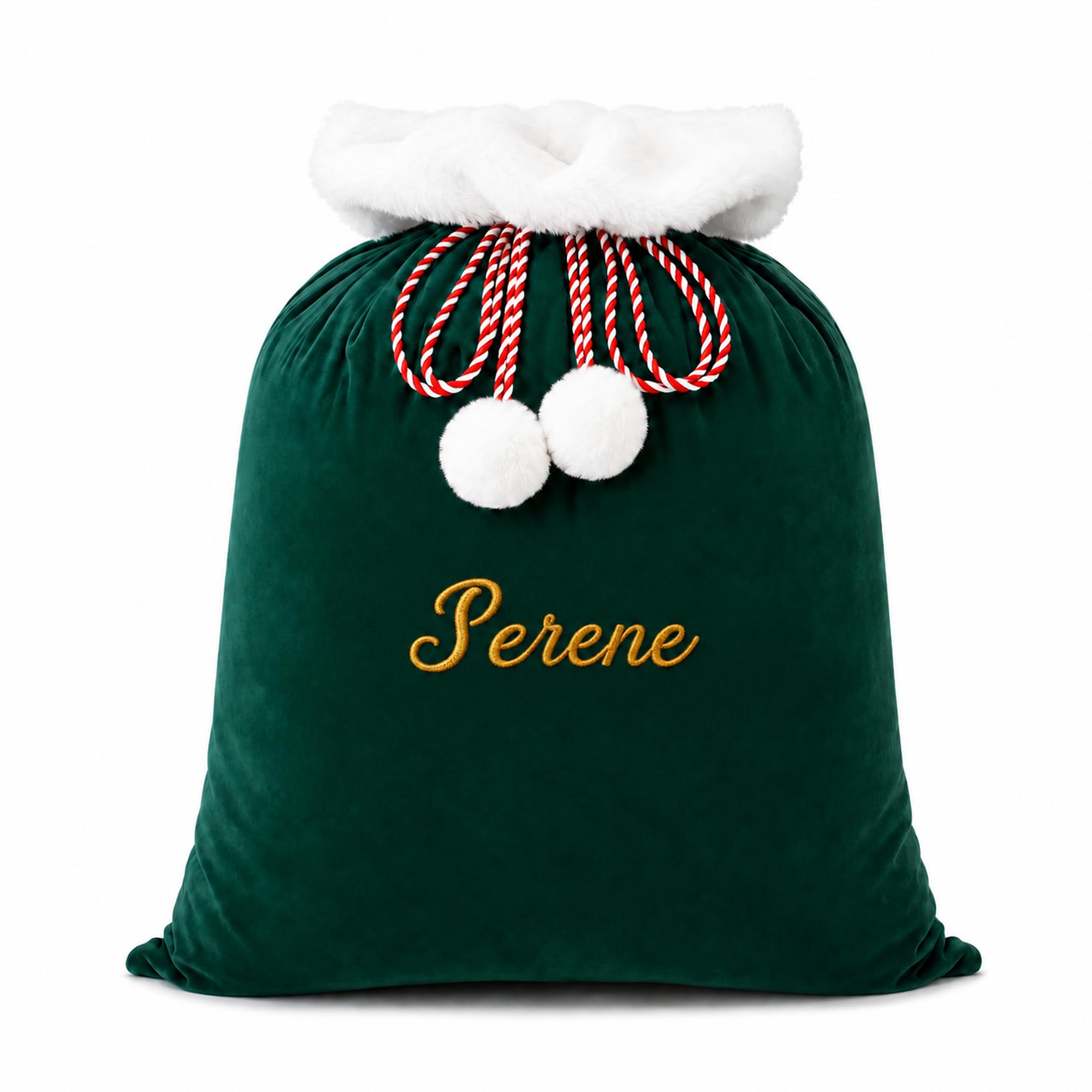 Personalized Christmas Bag, Embroidered Velvet Santa Sack DeepGreen Large