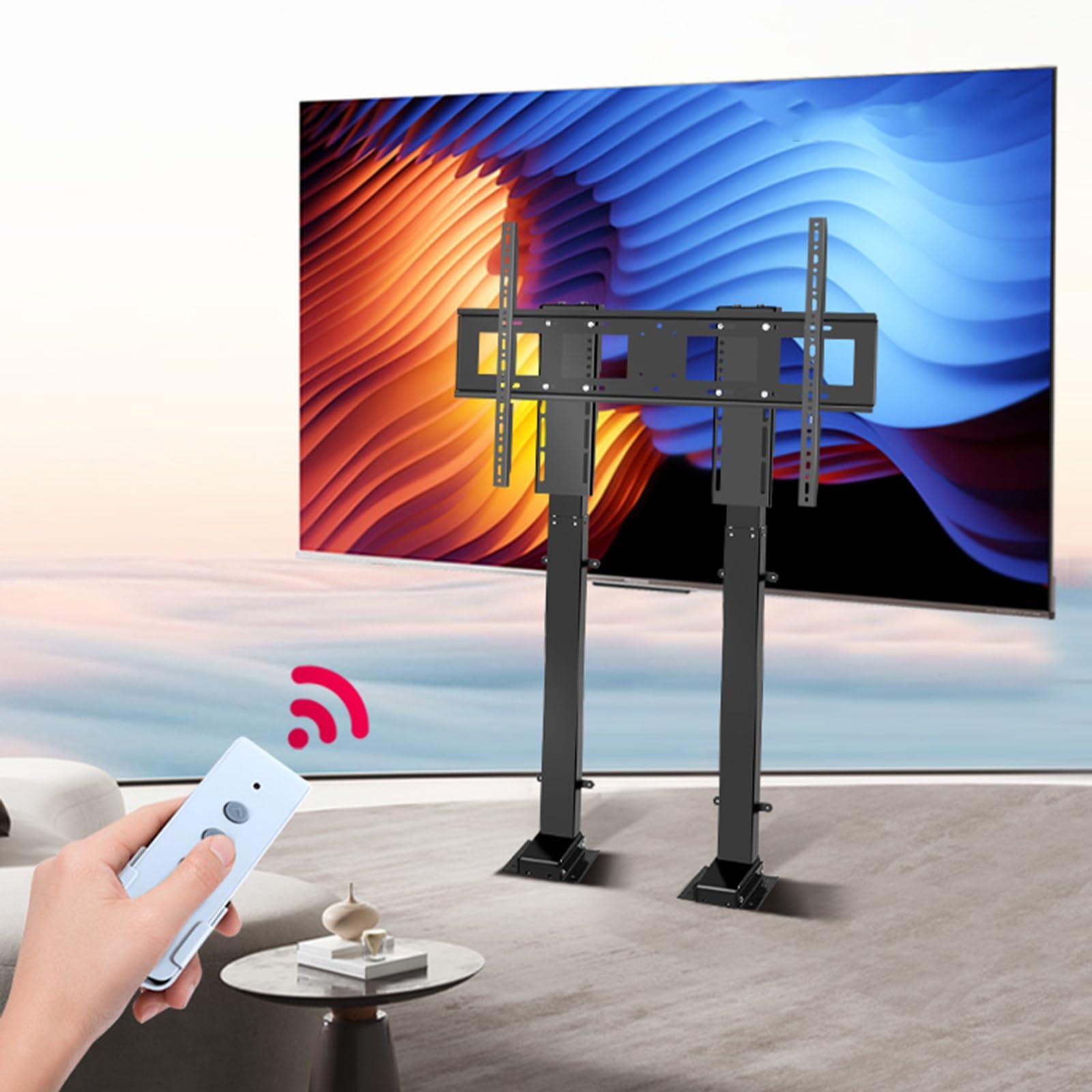 Elevador motorizado de techo para TV con control remoto, soporte retráctil automático para pantallas planas y curvas