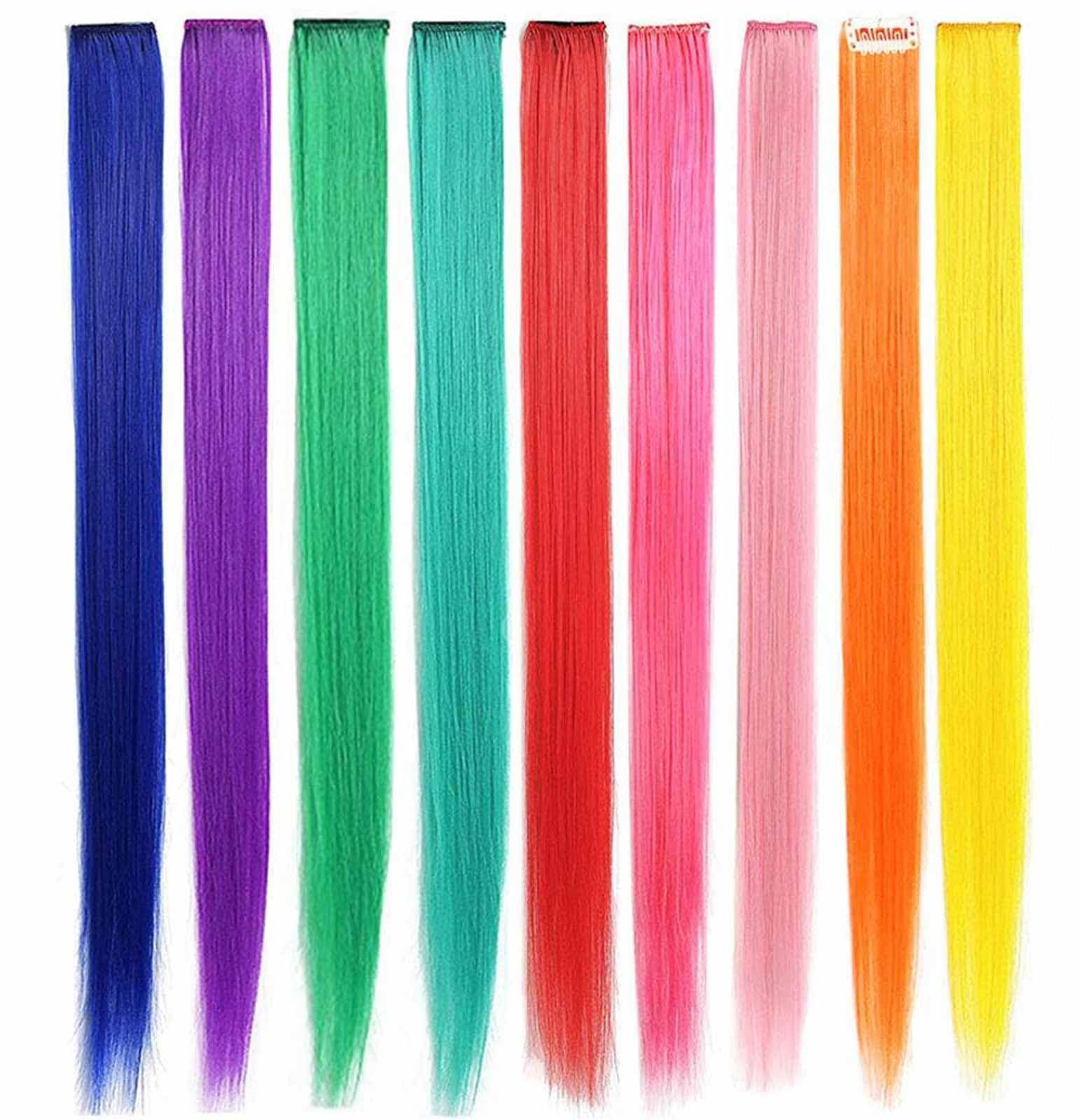 Rainbow Hair Extensions Colored Hair Extensions Clip In/On For Girls Hair Accessories Wig Pieces For women 9PCS