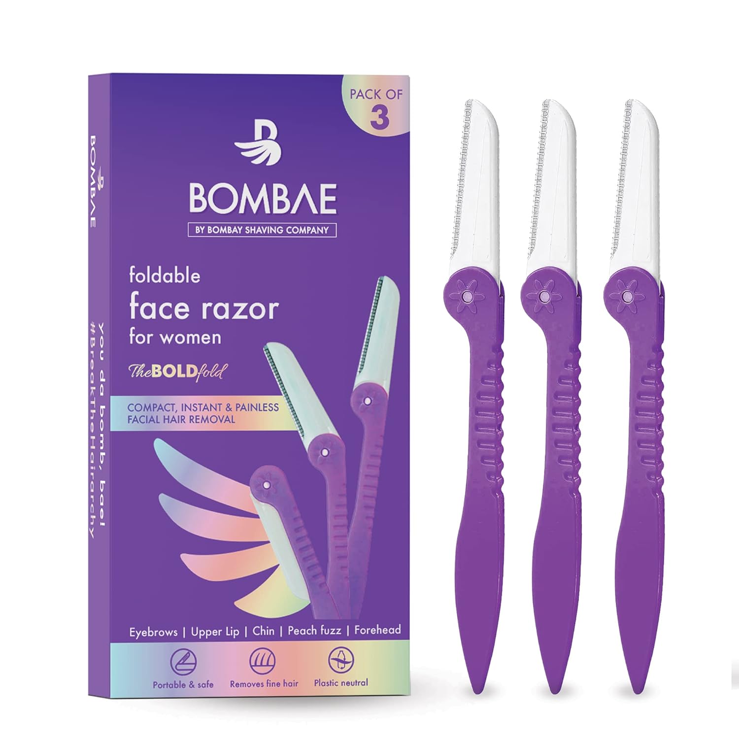 BOMBAE Foldable Hair Removal Razor For Women (Pack of 3) Easy Facial