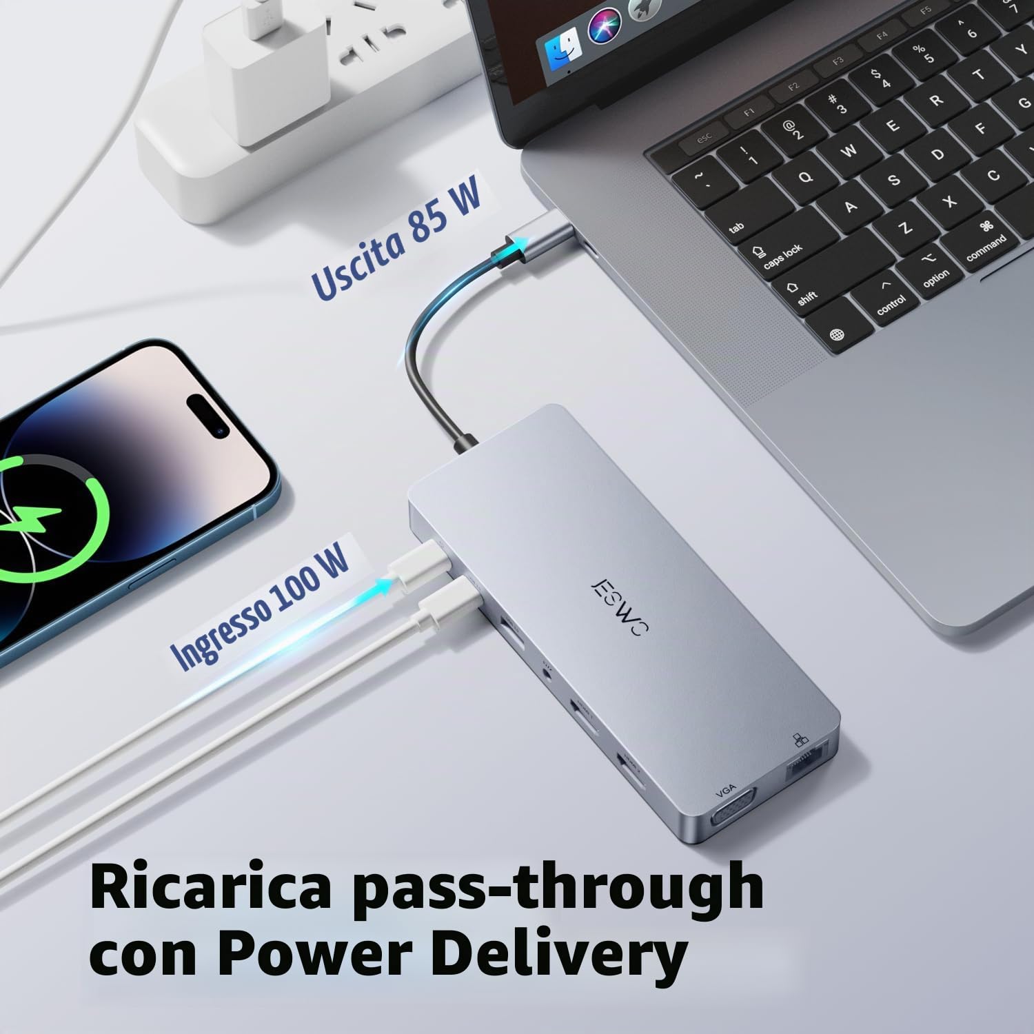 Docking Station USB C,JESWO 14-in-1 Hub USB C a Dual HDMI, VGA, Ethernet, Mulit USB 3.0&2.0, 100W PD, Type-C Data, SD/TF, AUX Jack per Windows 11, 10, Mac OS, e iPad OS