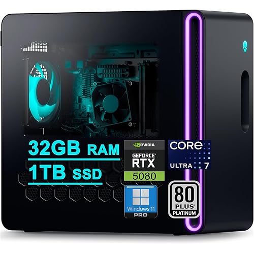 Dell Alienware Aurora ACT1250 Gaming Desktop Intel 20-core Ultra 7 Series 2 265F 32GB DDR5 1TB SSD GeForce RTX 5080 16GB GDDR7 DLSS4 (Up to 1801 Tops) WiFi7 1000W PSU for Gaming AI PC Win11Pro