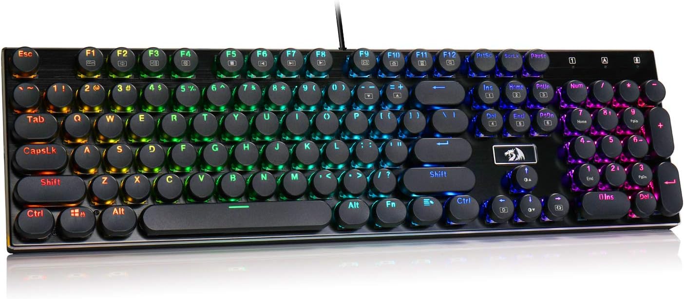 Redragon K556-RK RGB LED Backlit Wired Mechanical Gaming Keyboard, Round Keys, Aluminum Base, 104 Standard Keys