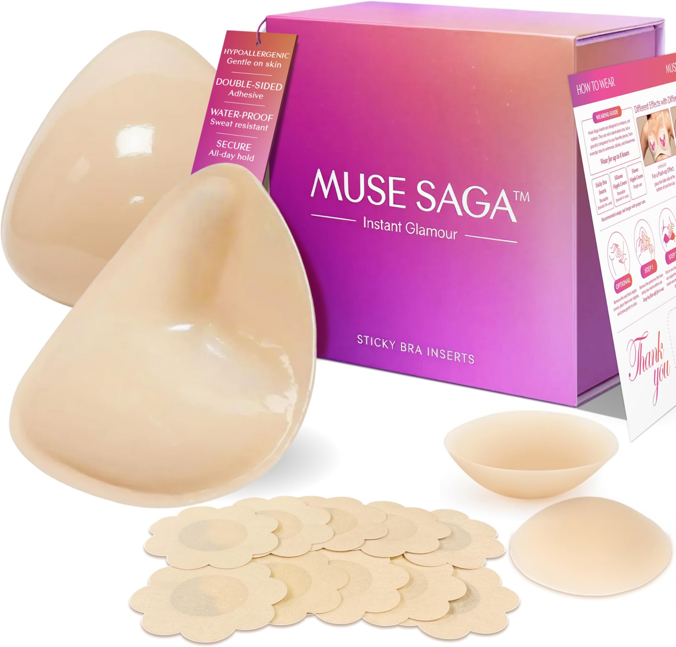 Push Up Sticky Bra Inserts – Hypoallergenic Sticky Bra inserts push up, Invisible Sticky push up bra inserts
