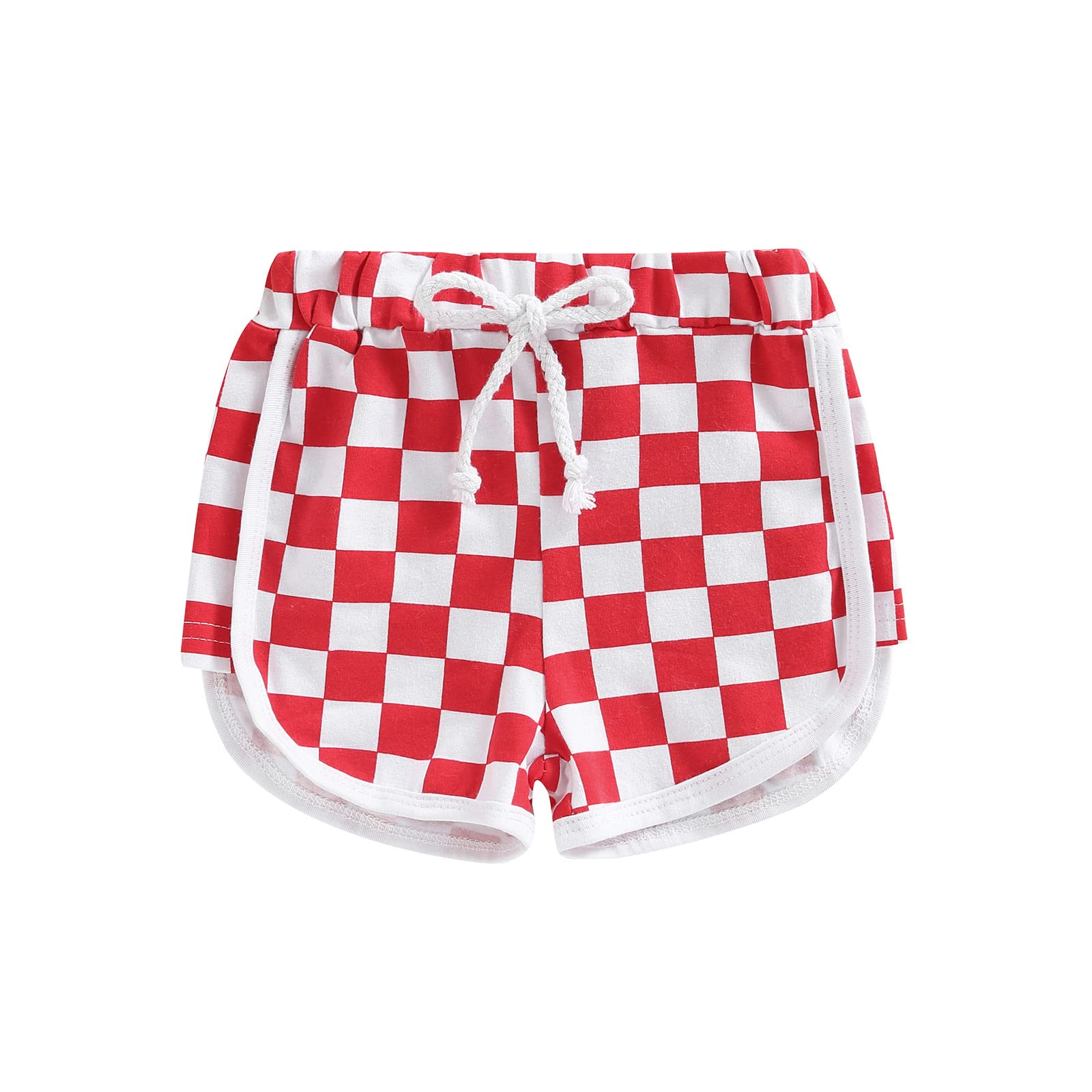 Summer Toddler Baby Boys Shorts Checkerboard Print Plaid Casual Elastic Waist Drawstring Jogger Short Pants (A-Red, 18-24 Months)