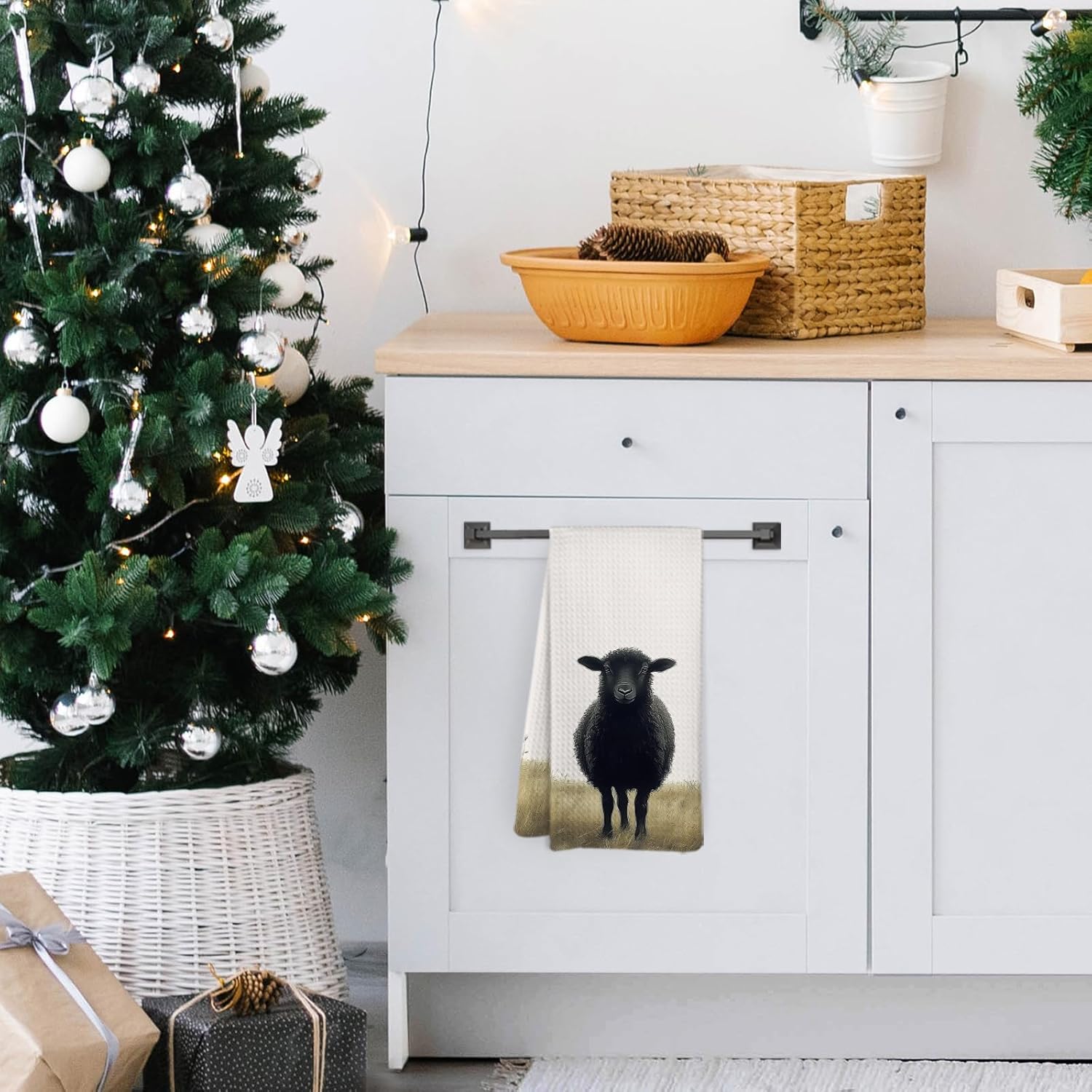 Black Sheep Farmhouse Kitchen Towels, Sheep Gifts Dish Towels, Vintage Rustic Farm Animal Dish Towels Decorative Hand Tea Towel for Bathroom Kitchen, Gifts for Animal Lovers, 16x24 Inches - Image 5