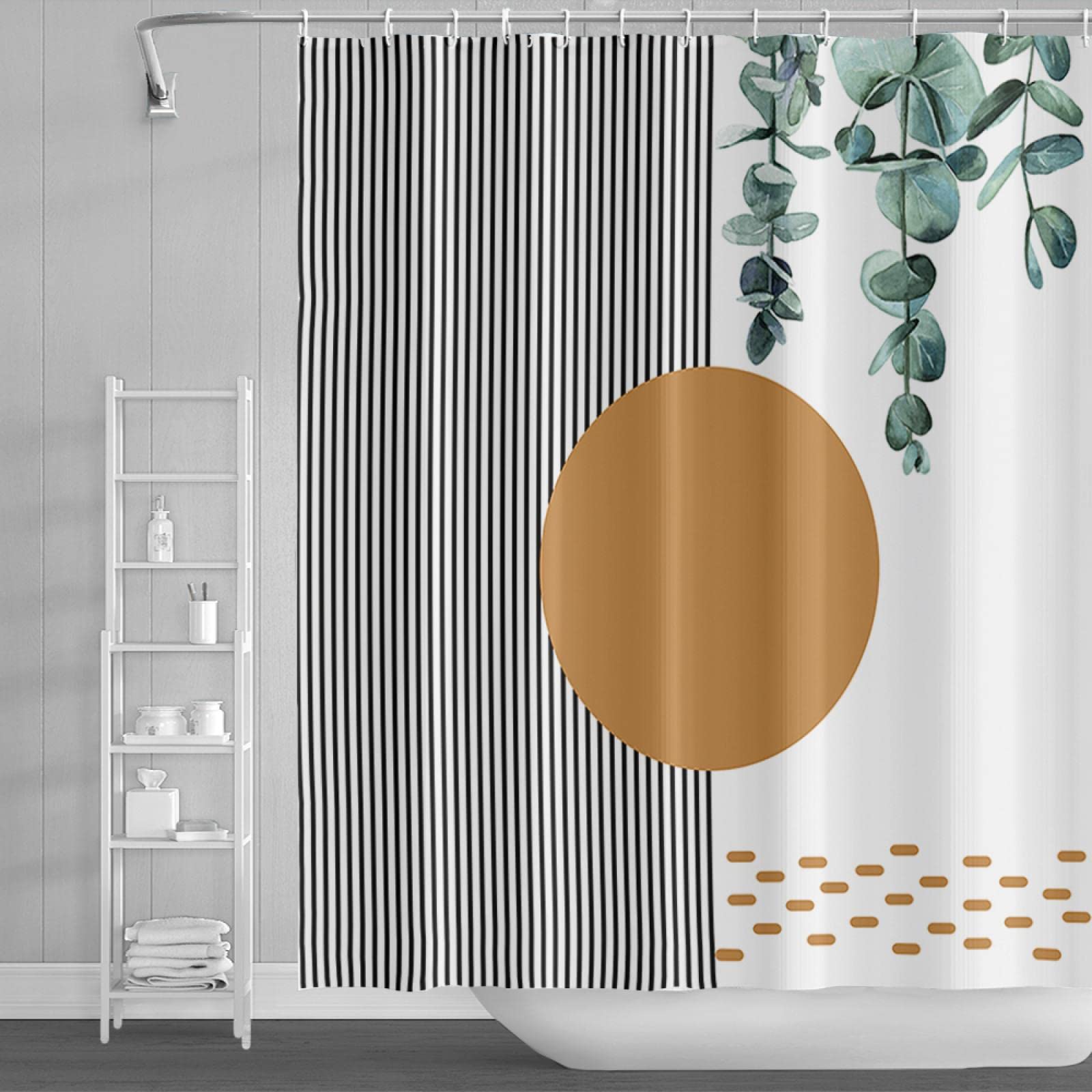 ABAKUHAUS Tenda da doccia stretta, decorazioni floreali marroni, set decorativo per bagno in tessuto con ganci, 120 x 180 cm, marrone chiaro