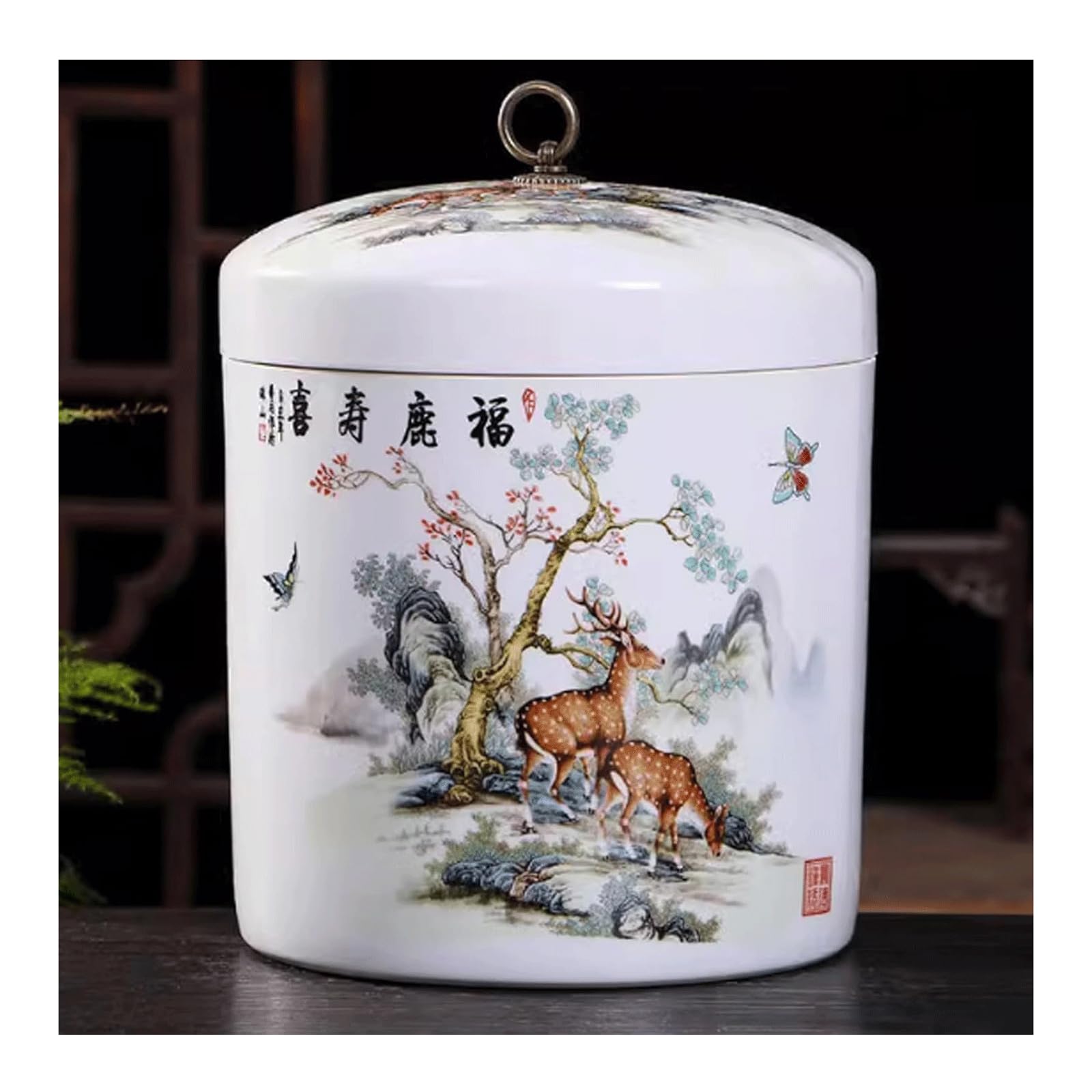 Ceramic Rice Container with Lid, 5KG Chinese Style Grain Tea Storage Container Sealed Food Dispenser for Cereal Flour Sugar Coffee