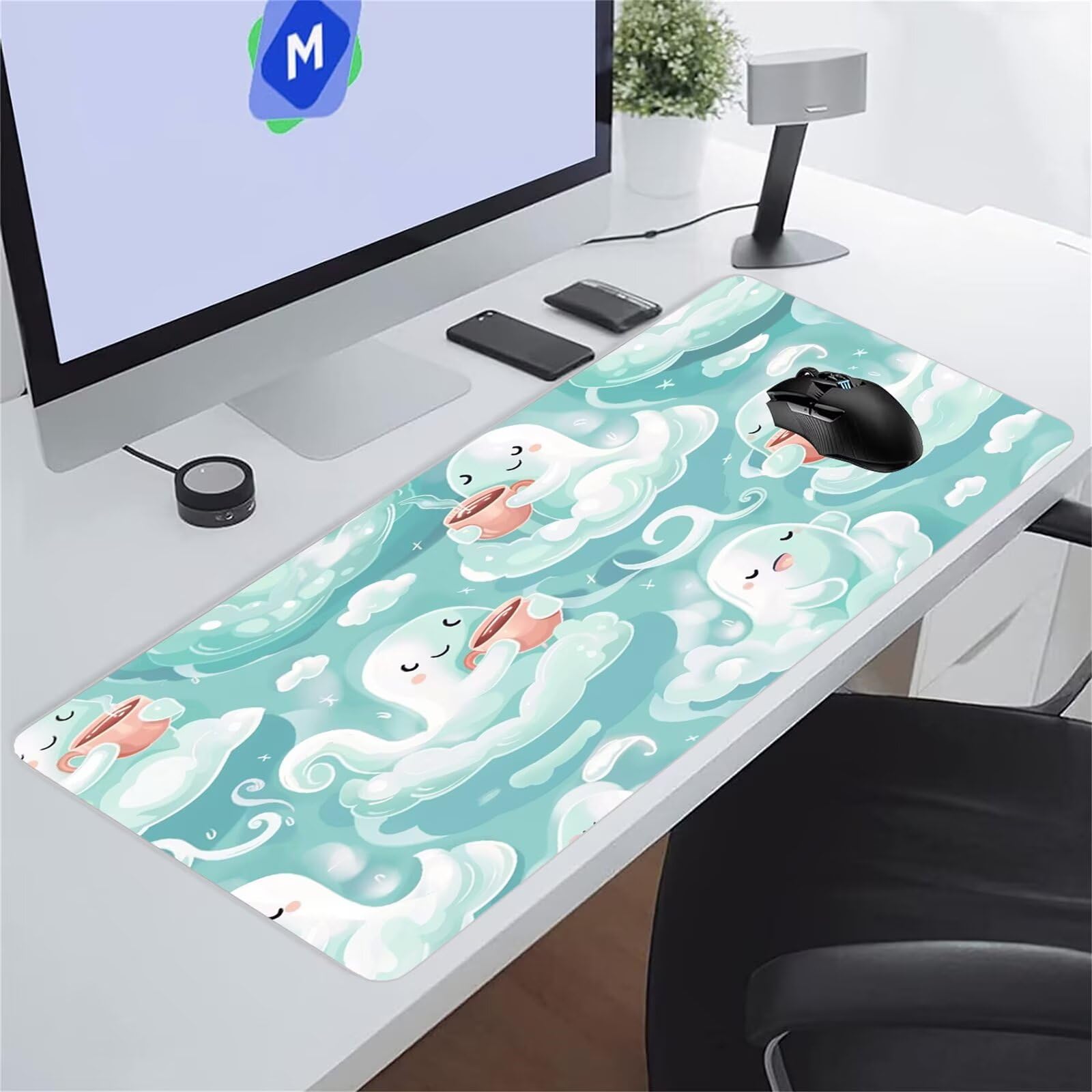 Tappetino per Mouse Grande 1000x500x3 mm Mouse Pad Gaming XXL Fantasma Cartoni Animati Tappetino Mouse Gaming Tappetino Scrivania Antiscivolo con Bordi Cuciti per PC Ufficio e Casa
