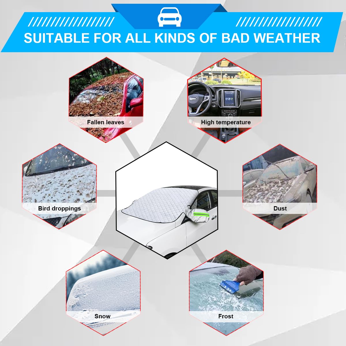 JNNJ Copertura Magnetica per Parabrezza Auto, Protezione Parabrezza Antighiaccio, Paraneve per Auto, Magneti Parasole Telo Parabrezza Auto, Anti-UV Contro Neve Ghiaccio Gelo Polvere(157x126cm)