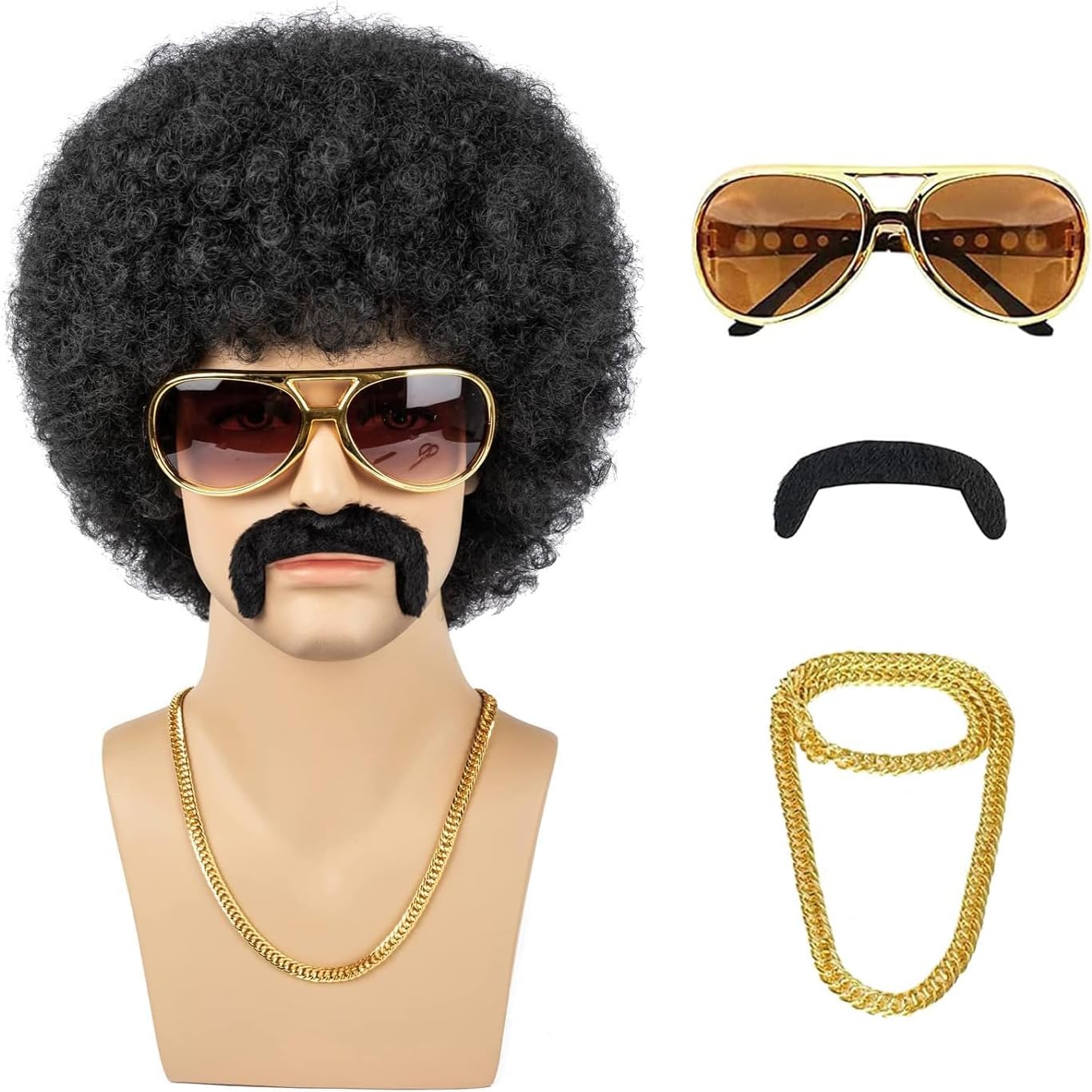 TUOFLY Afro Wig Men 70s Costume Wig Short Curly Black Disco