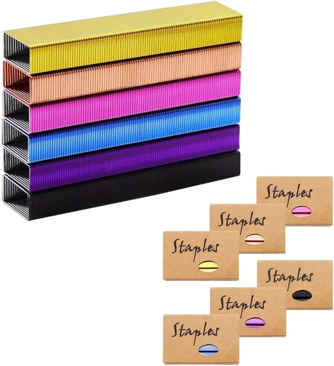 Valuxe Colored Stapler Pins for Desktop 26/6 Standard Staplers, 1000/Pack Per Colour, 6000 Metallic Staples Totally 6 Pack Colorful Staples for School, Home, Office Refills