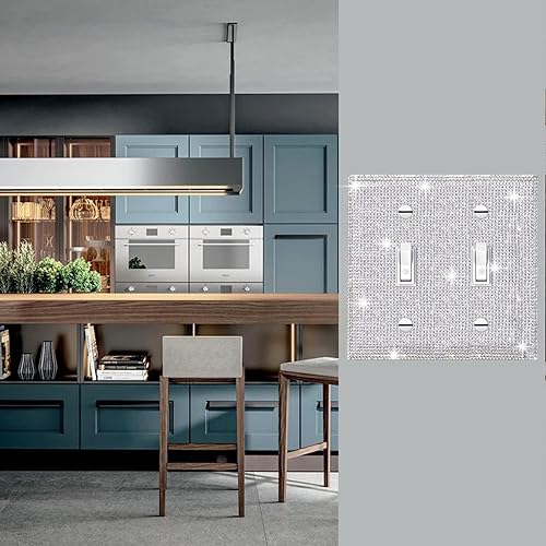 Miniatura 3 de Gaocai Cubierta de placa de pared con diamantes de imitación plateados brillantes, cubierta de placa de interruptor, cubierta de interruptor de luz,