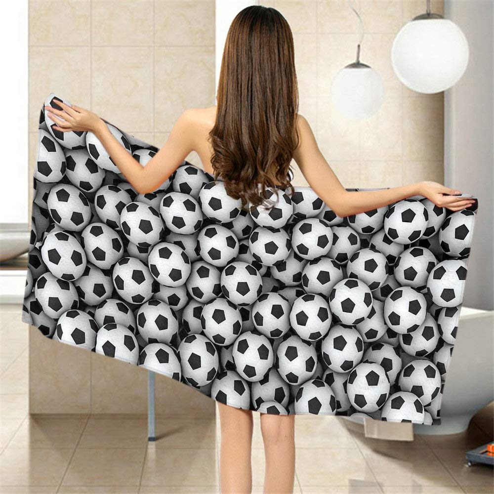 Moslion Soft Bath Towels Cool Soccer Ball Art Amazing Football Comfy Bathing/Beach/Camping Towel for Women Men Girls Boys Large Size 64x32 Inches