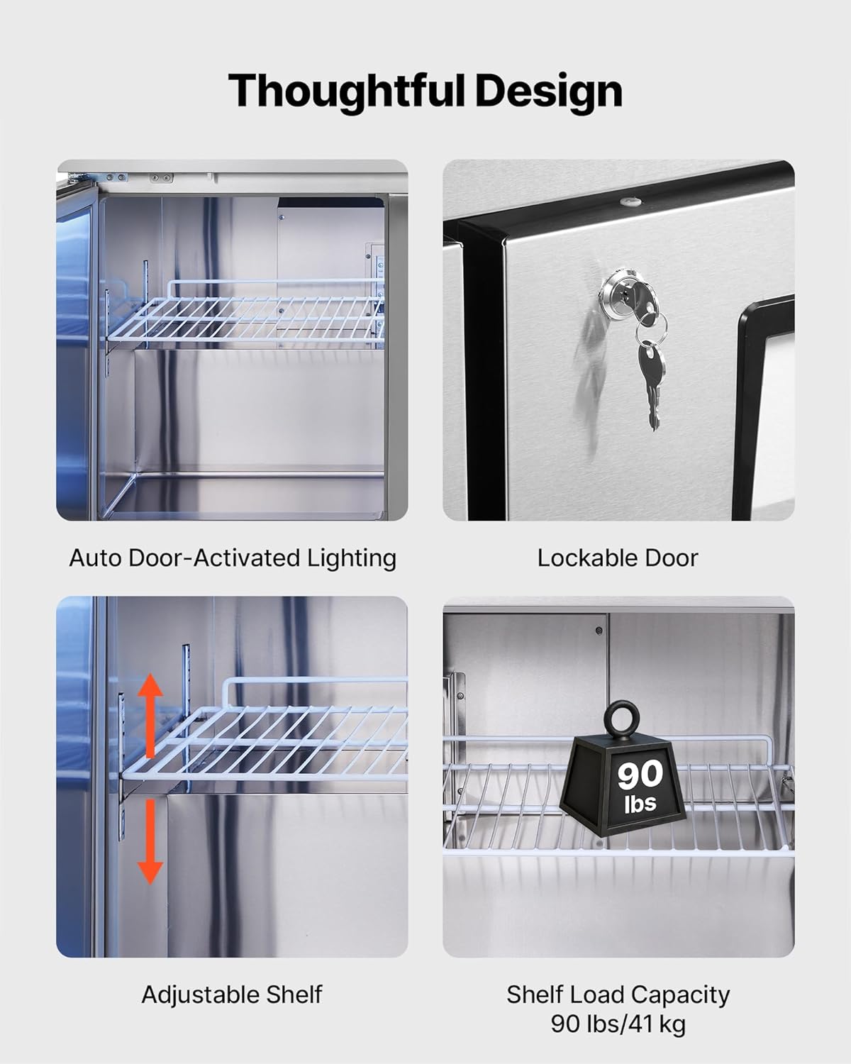 VEVOR 72" W Commercial Freezer, 17.7 Cu.Ft Worktop Freezers Undercounter with LED Auto Lighting and Lockable Door, 3 Doors Food Freezing Prep Worktable, Stainless Steel Prep Frozen Table with Casters