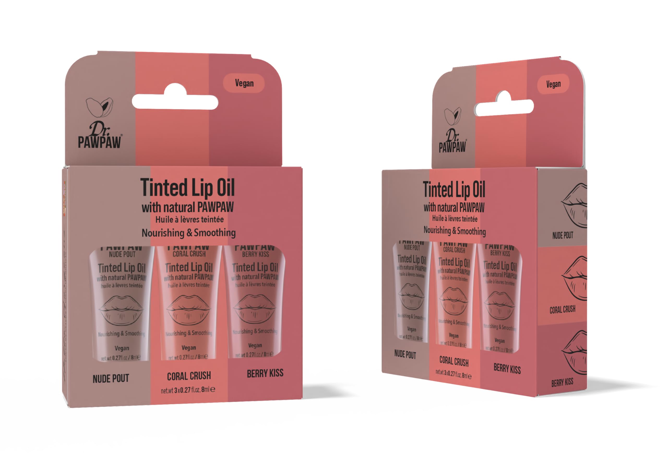 Dr.PAWPAW Tinted Lip Oil Trio Pack 3 x 8ml, Lightweight Hydrating Lip Oils with Sheer Tint