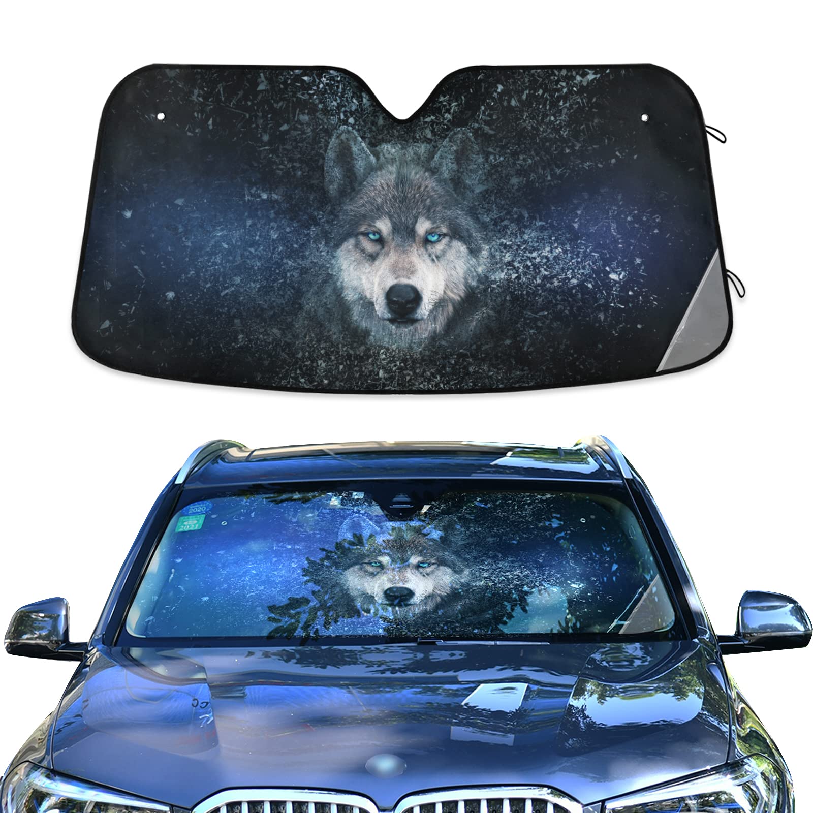 Photo 1 of Car Sun Shade Wolf Windshield Sunshade Protector for Car SUV Front Window 55*27.6inch 02-Wolf