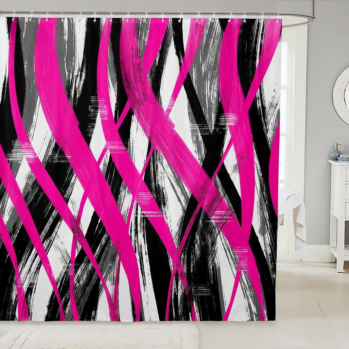 Feelyou Leopard Shower Curtain 72"x78" Kids Cheetah Animal Print Bathroom Shower Curtain Set for Boys Safari Zebra Bath Curtain Waterproof Hot Pink Sweetheart Geometric Kids Bathroom Accessories