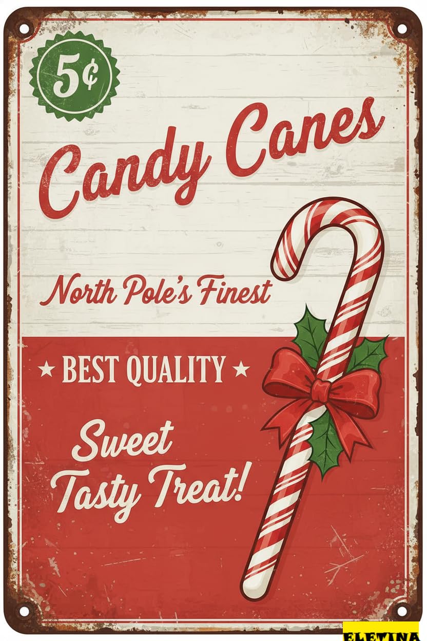 Candy Canes Tin Sign, 8x12 Inch Wall Art