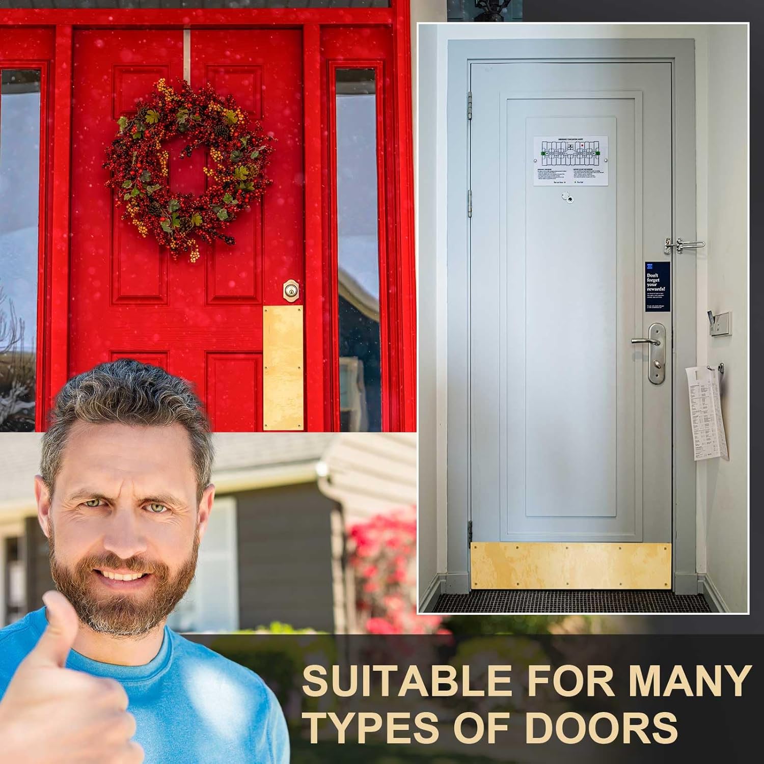 Blulu 4 Pcs 16 x 4 Inches Brass Door Push Plate Metal Door Protection Push Plate with 24 Screws Brushed Kick Plates for Interior Exterior Anti-Scratch Resistant Accessories