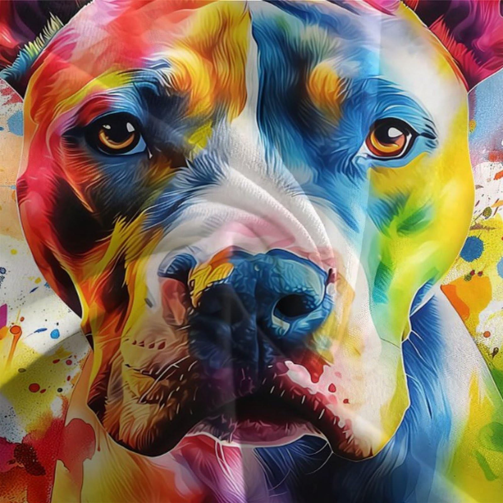 Colorful Hundeporträt 3-teiliges Reines Polyester Lebendige abstrakte Tierkunst Bettbezug, Versteckter Reißverschluss, Krippenbettwäsche, Babysicher & Pflegeleicht King（220x240cm）