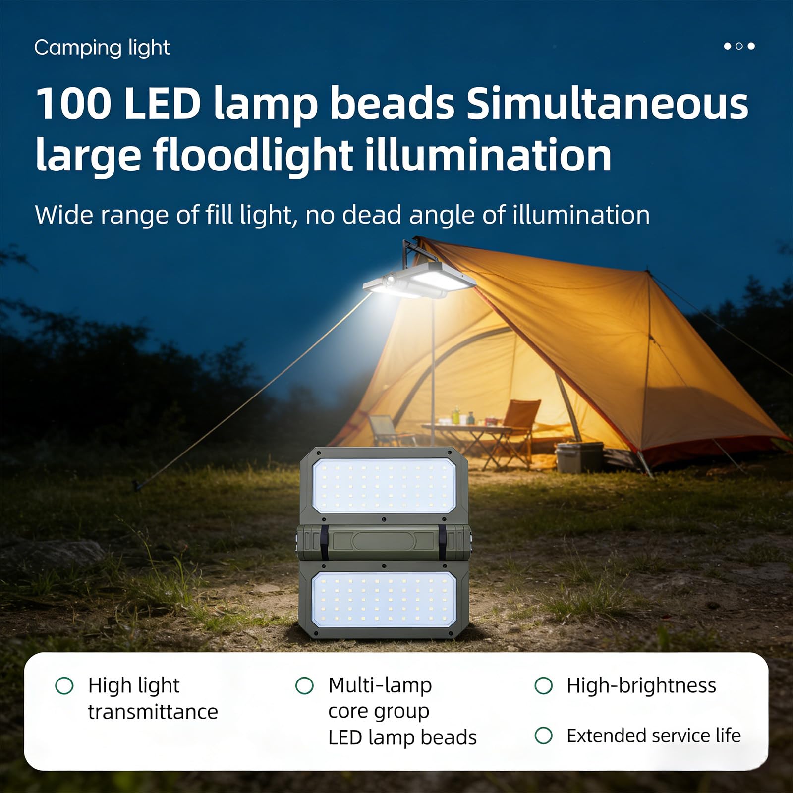 Lampada solare da campeggio con batteria da 5000 mAh e supporto regolabile per esterni