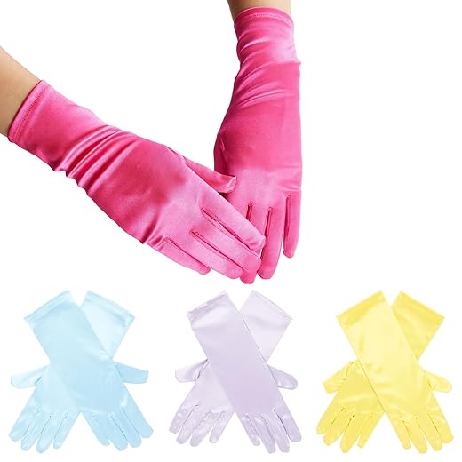 Juvale 4 Pairs of Satin Princess Gloves For Little Girls Dress Up Costumes, Girls Tea Party Gloves, Birthday Supplies, Formal Banquet, Wedding, Pageant (4 Colors)