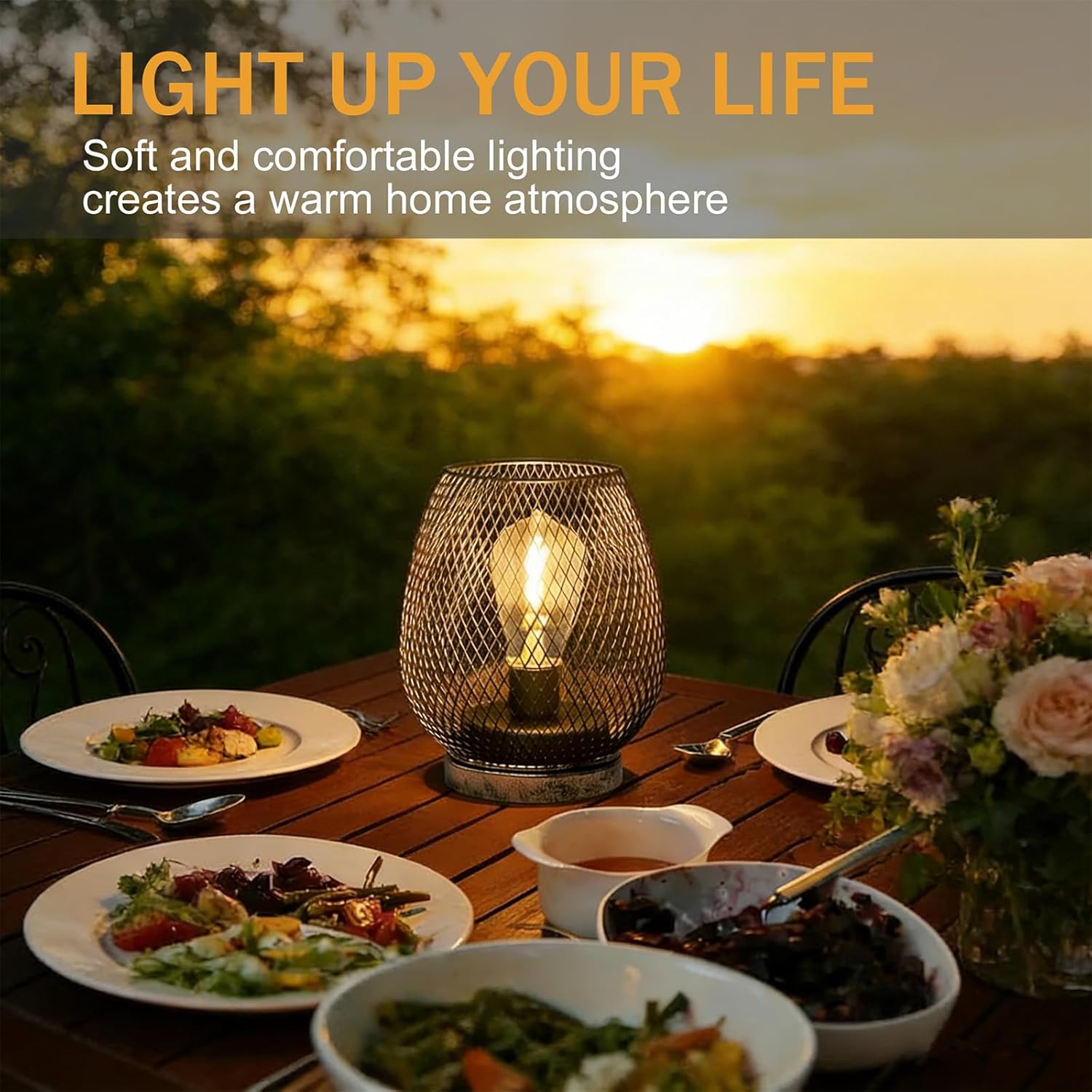 2 Pack Battery Operated Lamp Outdoor Table Lantern,Metal Cage Cordless Lamps with LED Bulb for Weddings Parties Patio Events Indoor Outdoor Patio Bedroom Living Room(Bronze)
