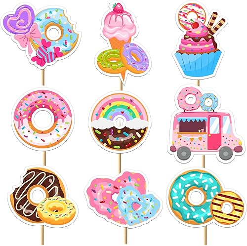 36 piezas de decoración de cupcakes de helado para tartas, donas para crecer, dos dulces temas, decoraciones de fiesta de cumpleaños, suministros de