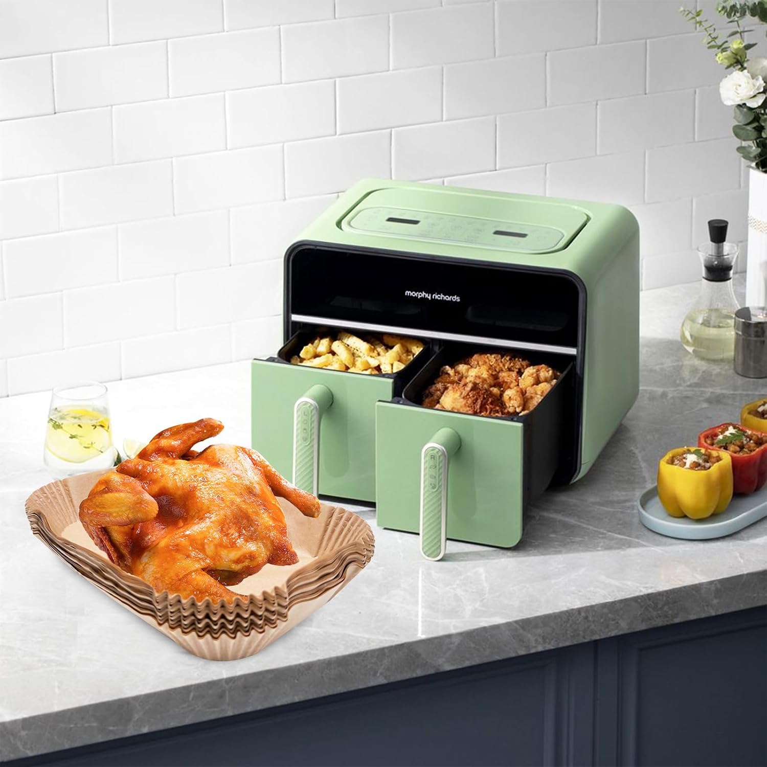 Paper Oven for Double Silicone Oil Air Fryer, Accessories Containers Ovens Tray, Paper Oven Trays, Square Fryers, Baking Trays Sheets Container Baskets image 4