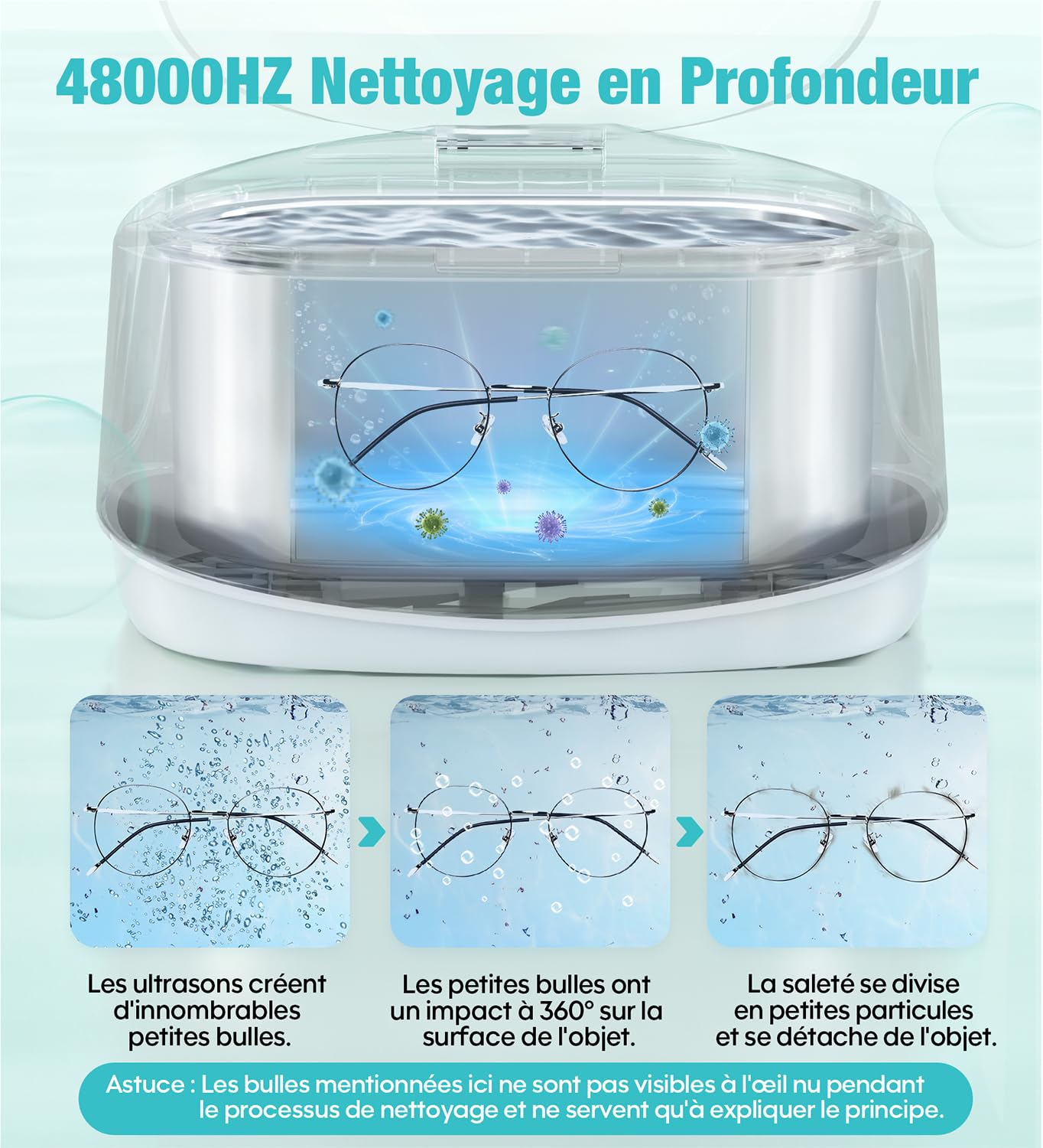 Nettoyeur Ultrasons 660ML 48000Hz 5 Réglages de Temps Professionnel pour Bijoux Montres Lunettes Tête de Rasoir