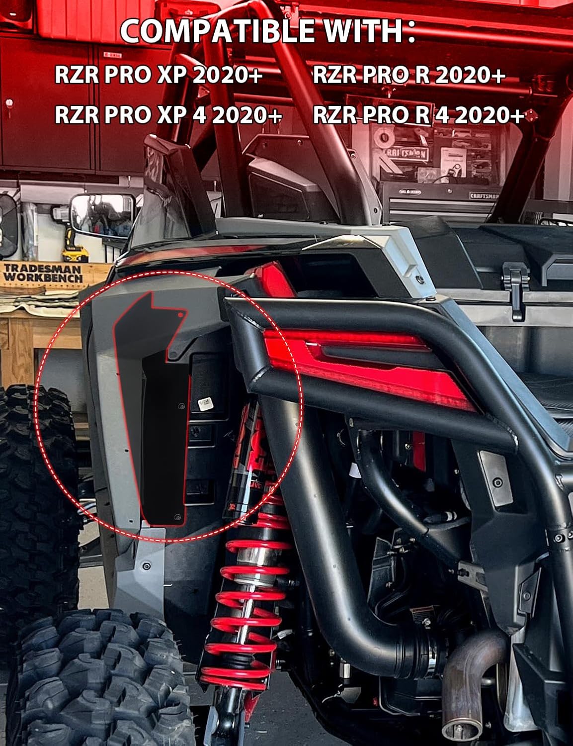 Chelhead Rear Wheel Well Block Offs PRO XP Mud Guards Inner Splash Fender Compatible with Polaris RZR PRO XP, PRO R 2020 2021 2022 2023 2024