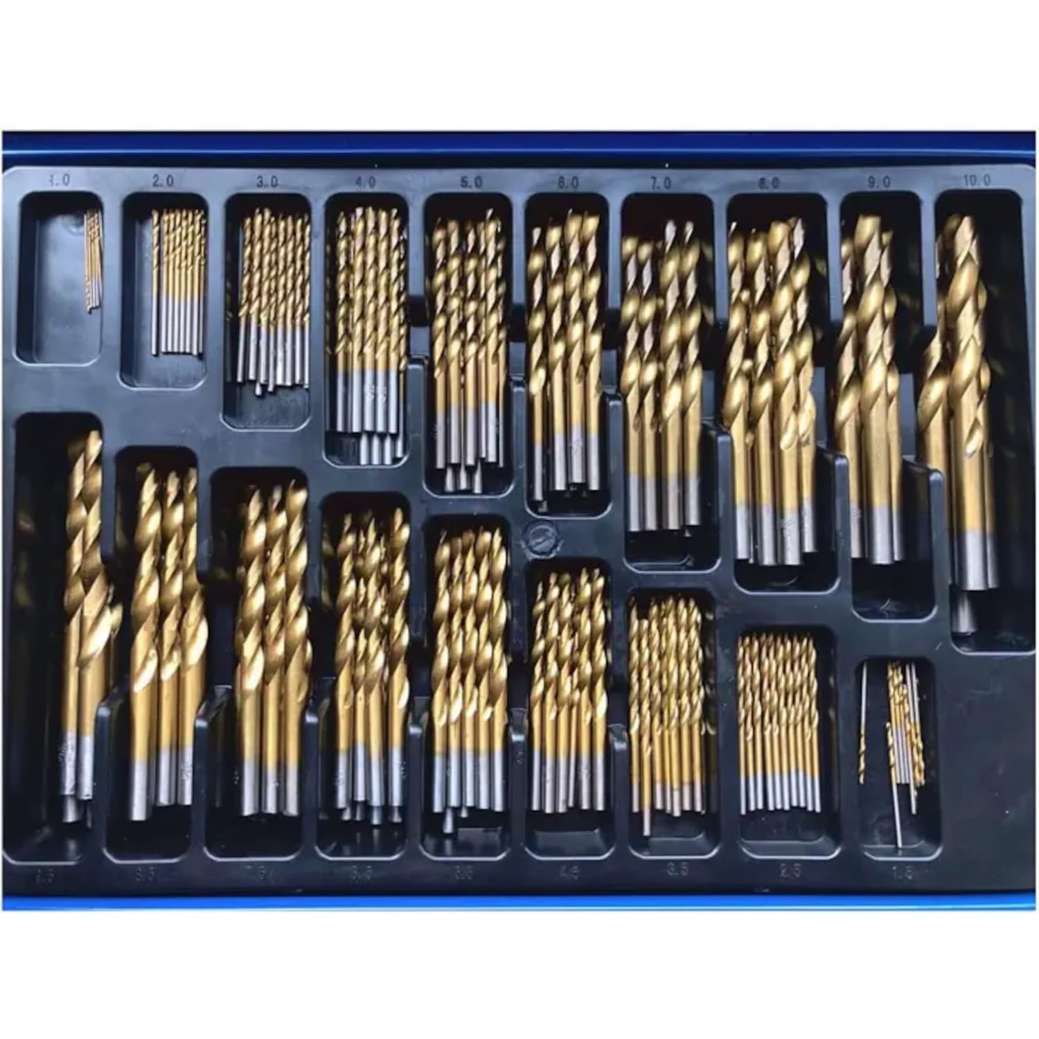 SIO Juego Brocas Titanio HSS 1-10 mm 170 Piezas en Maleta – Brocas para Metal Acero Hierro y Aluminio – Kit Profesional Recubrimiento Titanio para Taladro - Kit Brocas Titan Recambio Taller