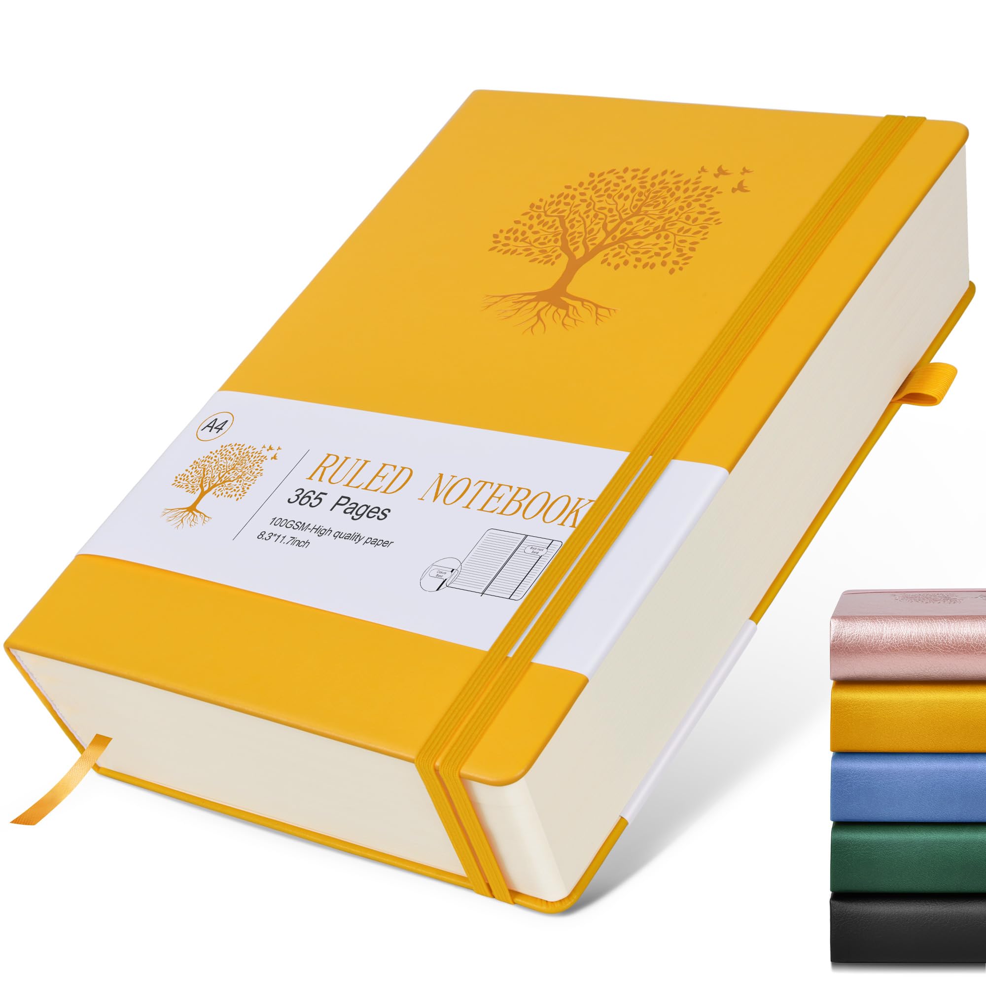 Lined Journal Notebook, 365 Pages A4 Large Journals for Writing Ruled Notebook, Hardcover Leather Journal for Women Men, Daily Notebook for Work, Note Taking, 100Gsm Thick Paper (8.5" x 11" Yellow)