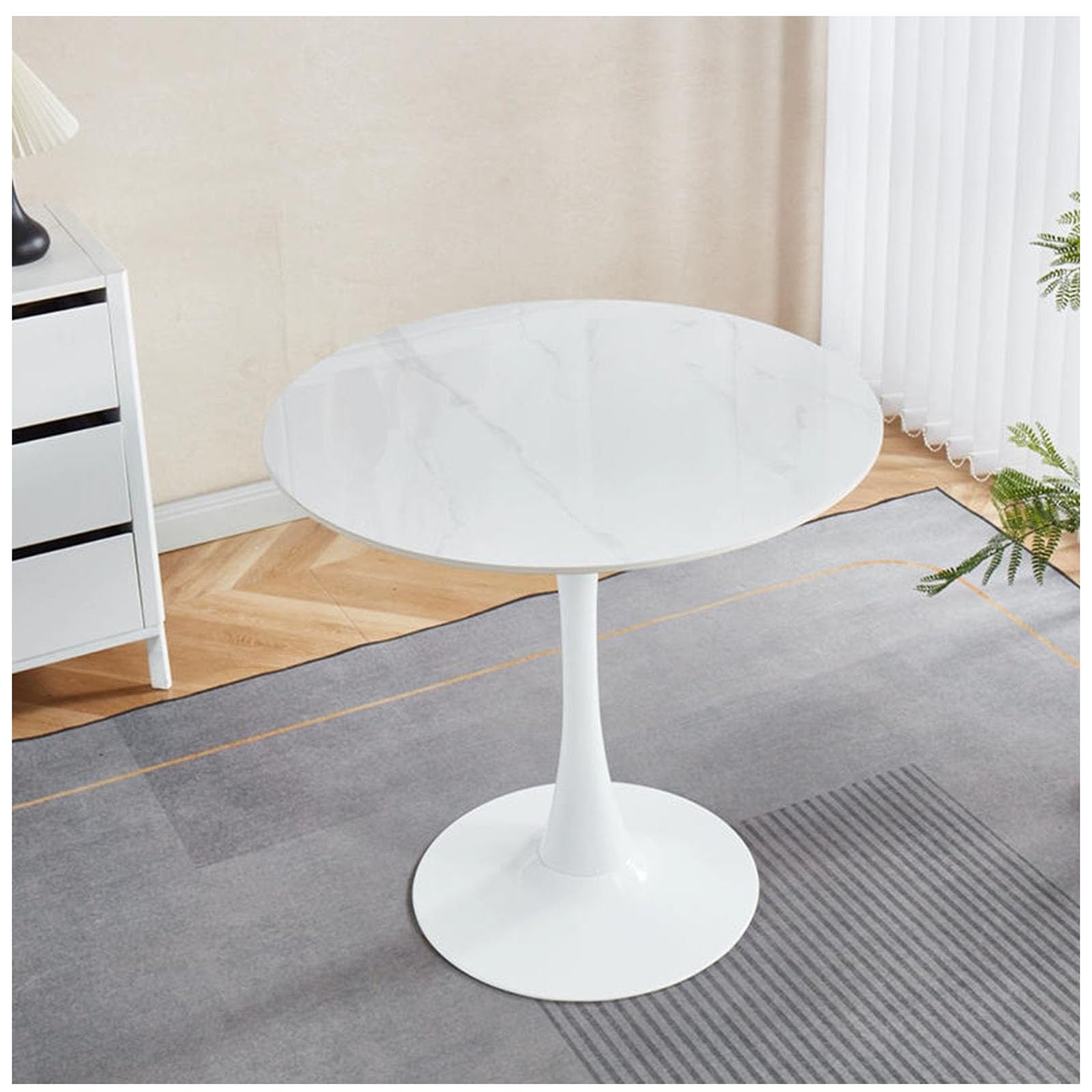 Table de salle à manger ronde 60x60x75 cm en pierre et pied en métal