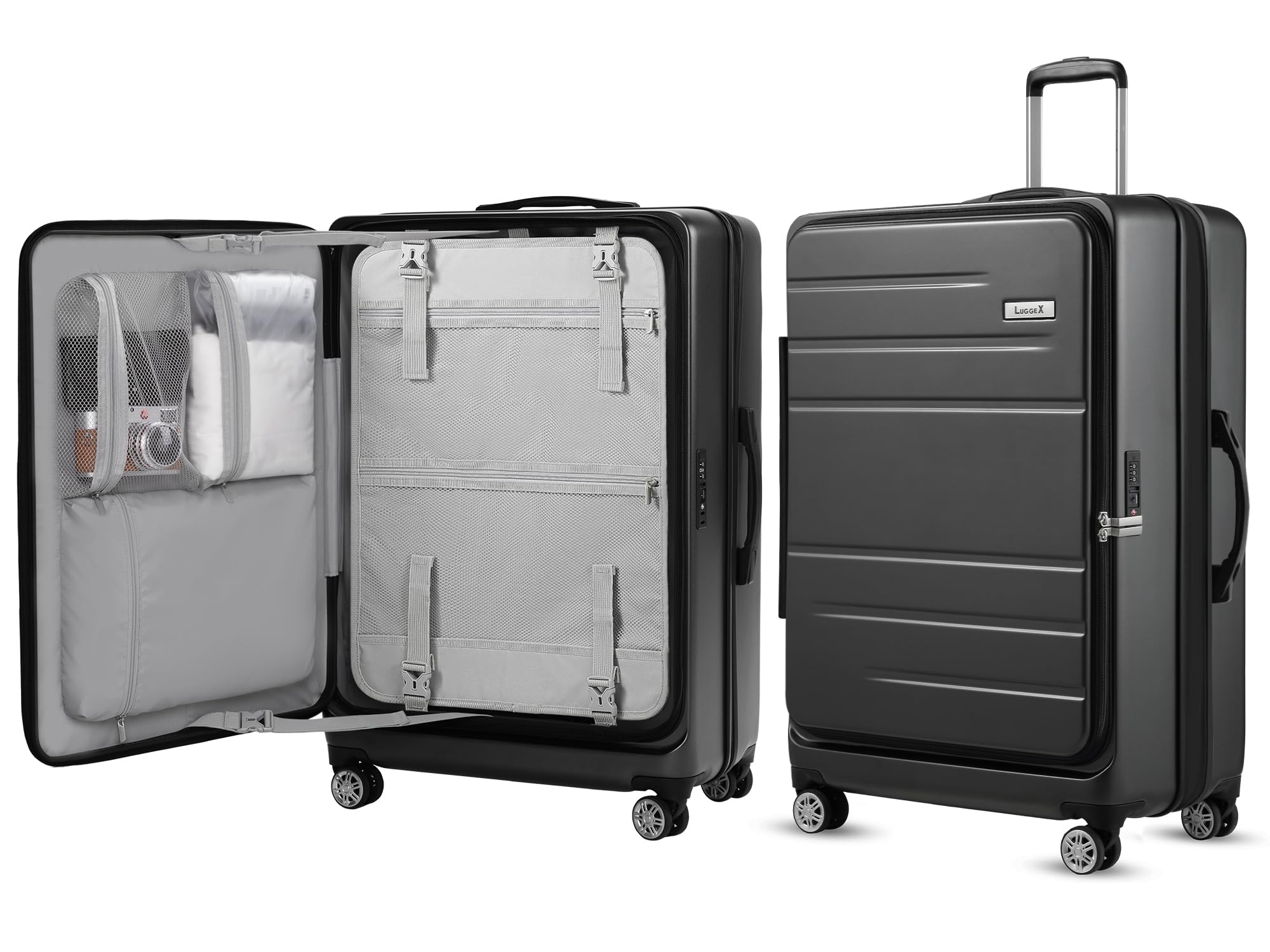 Photo 1 of LUGGEX 29 Inch Luggage with Spinner Wheels, Expandable Large PC Hard Shell Suitcase with Front Opening, Lightweight (Black, 29 Inch) Black Checked-Large 29-Inch
