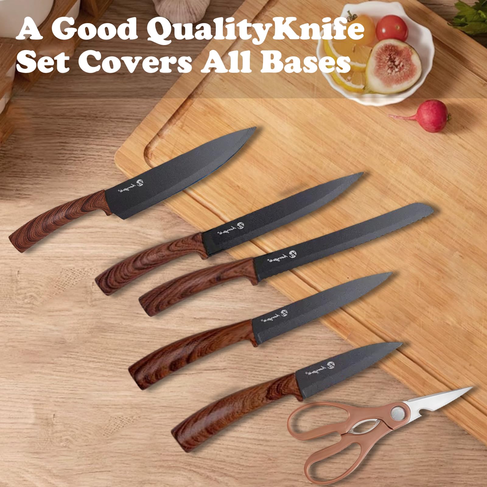 7 Pezzi Coltelli da Cucina,Set Coltelli da Cucina Professionali con Ceppo Universale e Affilatore Integrato,Lame Acciaio Inossidabile di Qualità e Manici Ergonomici