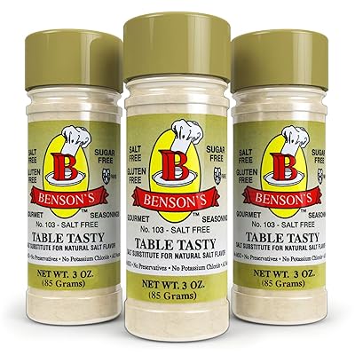 Salt Substitute - Bensons Table Tasty No Potassium - No Bitter After Taste - Easy to Use - Healthy Alternative - 3 oz size 3 pack