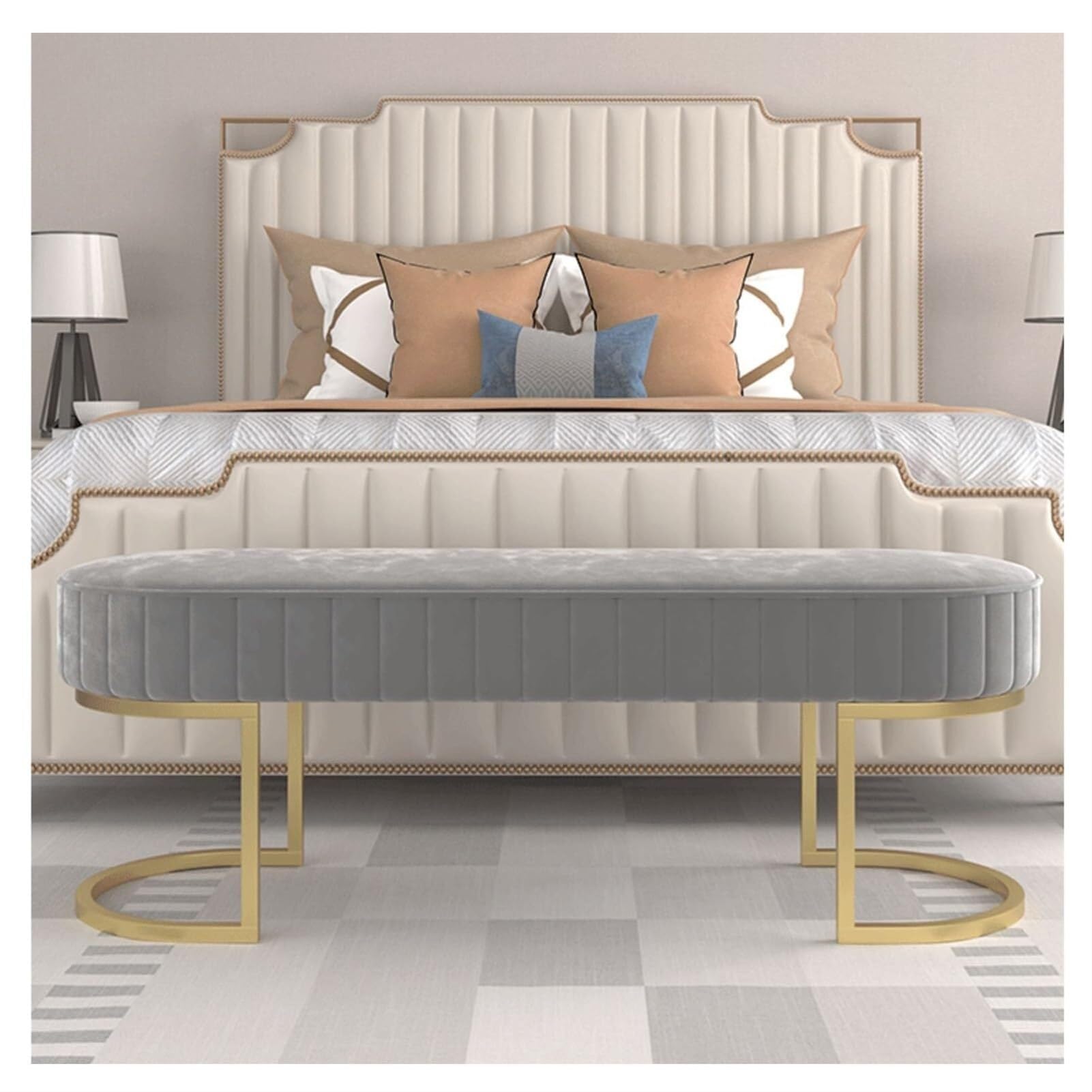 Ottomane mit Stauraum, Elegante Eingangsbank aus Samt, gepolsterte, getuftete Ottomane für das Schlafzimmer am Fußende des Bettes mit goldenen B(Grau-100 * 40 * 45cm
