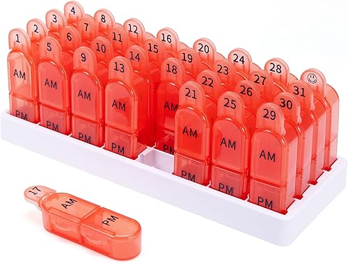 Organizador mensual de píldoras, organizador de pastillas de 30 días 2 veces al día, organizador de pastillas de un mes AM PM, organizador de