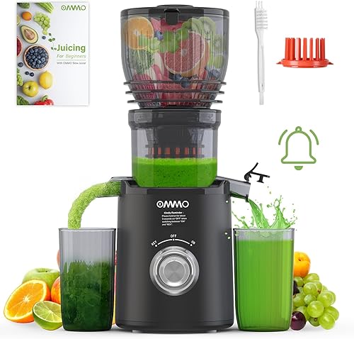 OMMO Juicer Machines, 300W Cold Press Juicer for Whole Vegetables & Fruits with 6'' Large Feed Chute, Slow Masticating Juicer Easy to Clean, High