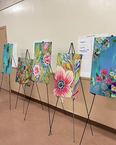 Miniatura 7 de INCLY Caballetes plegables para exhibición, paquete de 2 caballetes de metal de 63 pulgadas, trípode negro portátil para artista, póster de boda,