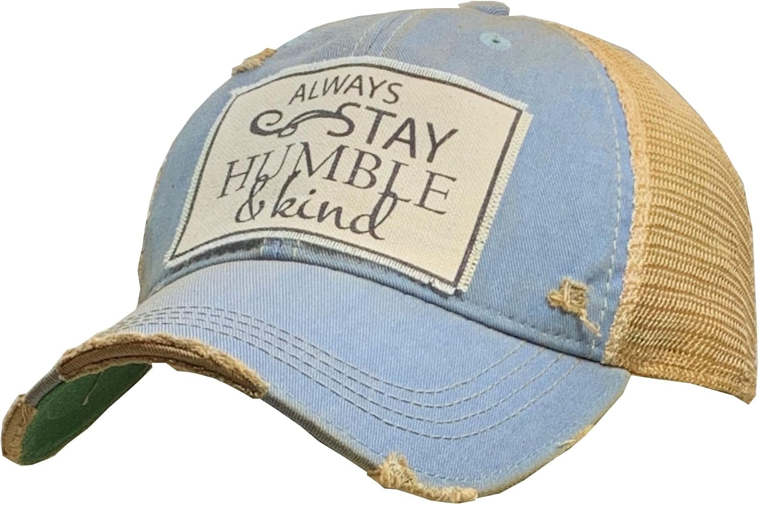 VINTAGE LIFE Always Stay Humble and Kind Vintage Distressed Trucker Cap, Sky Blue, Adult Headwear Accessories