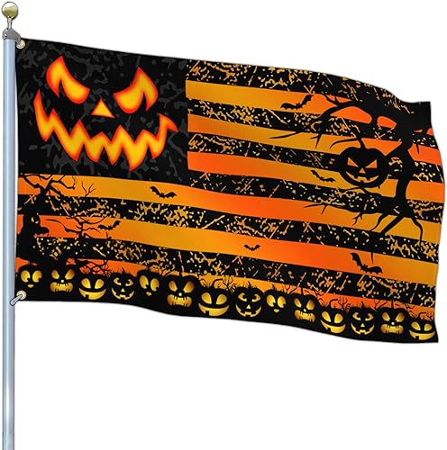 Miniatura 1 de Bandera de Halloween de 3 x 5 para exteriores, doble cara, aterradora bandera de calabaza de Halloween para decoración de Halloween, decoración de