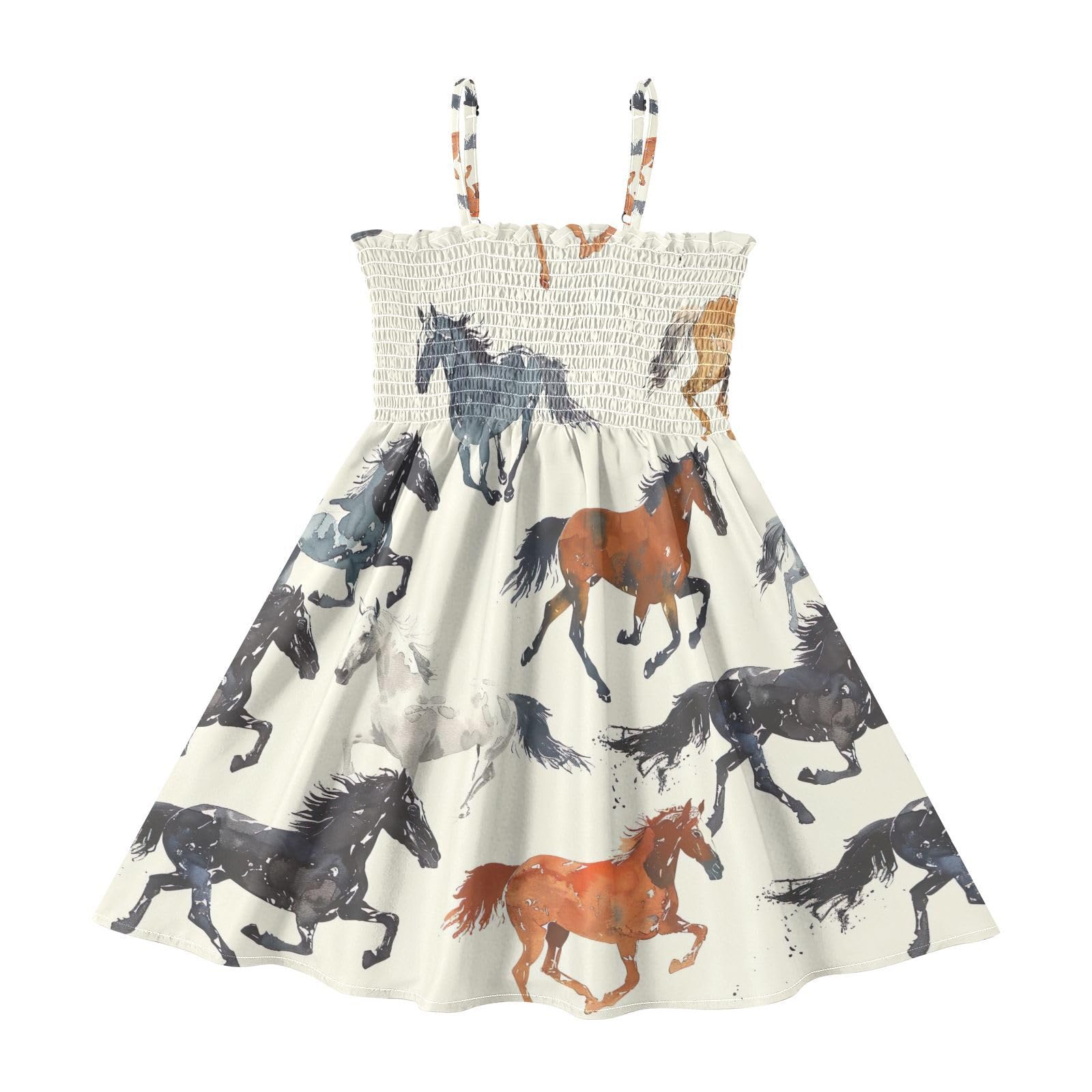 Retro Horse Beige Summer Beach Dress for Toddlers
