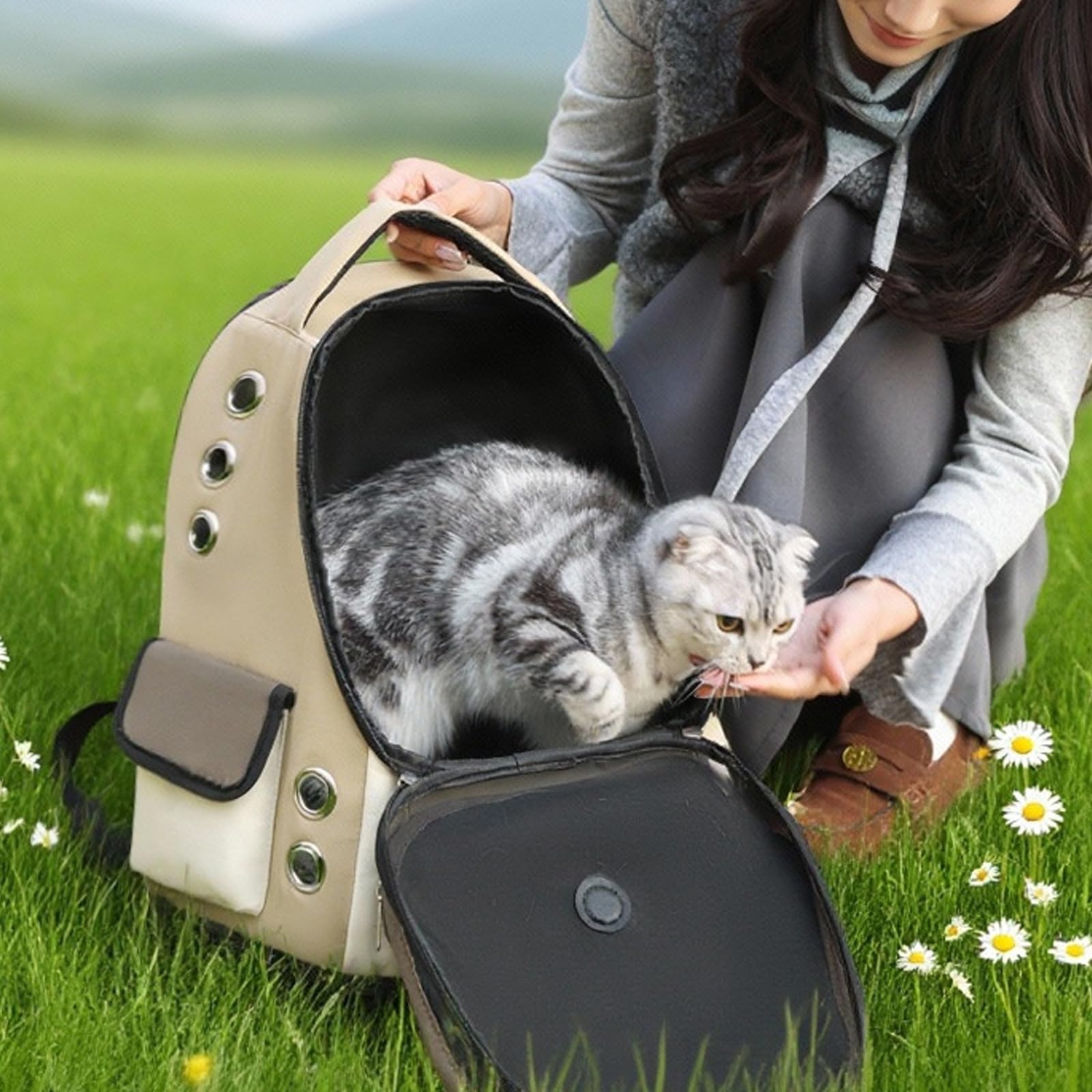 Zaino per Animali Domestici Traspirante Borsa da Trasporto Multifunzione per Gatti con Doppie Maniglia Superiore Cinghia Regolabile per Cani Gatti Trasporto Comodo