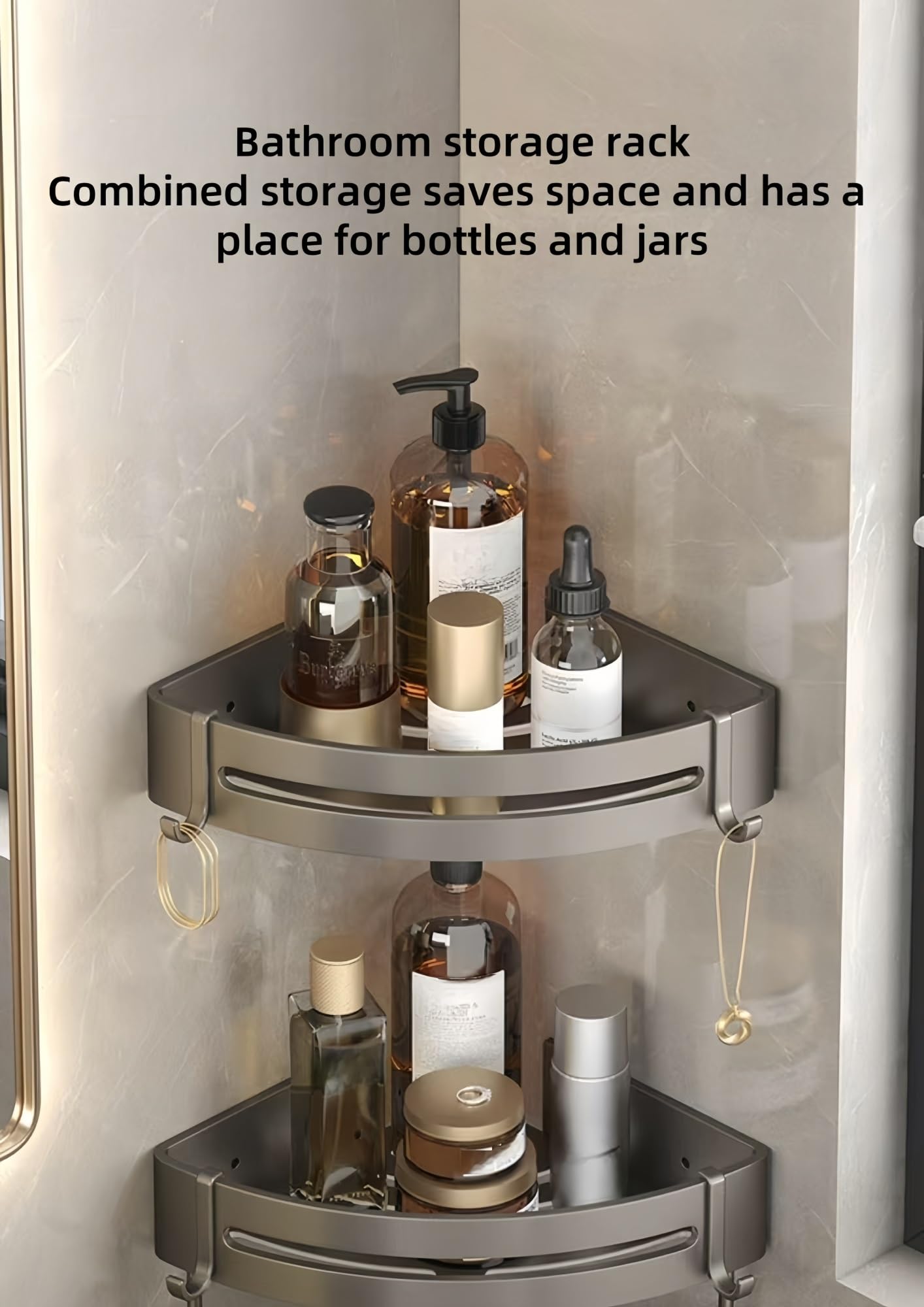Duschregal Eckduschregal Badezimmer Eckregal Duschablage Duschablage Bohrfrei Duschregal (Grau, 3