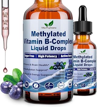 Methylated B Complex Liquid Drop Complete 9-in-1 Methyl B Vitamins w. B12 Methylfolate Inositol Choline TMG Vitamin C E, Super B-Complex Methylated for MTHFR Support, Energy Mood Nerve & Brain Health