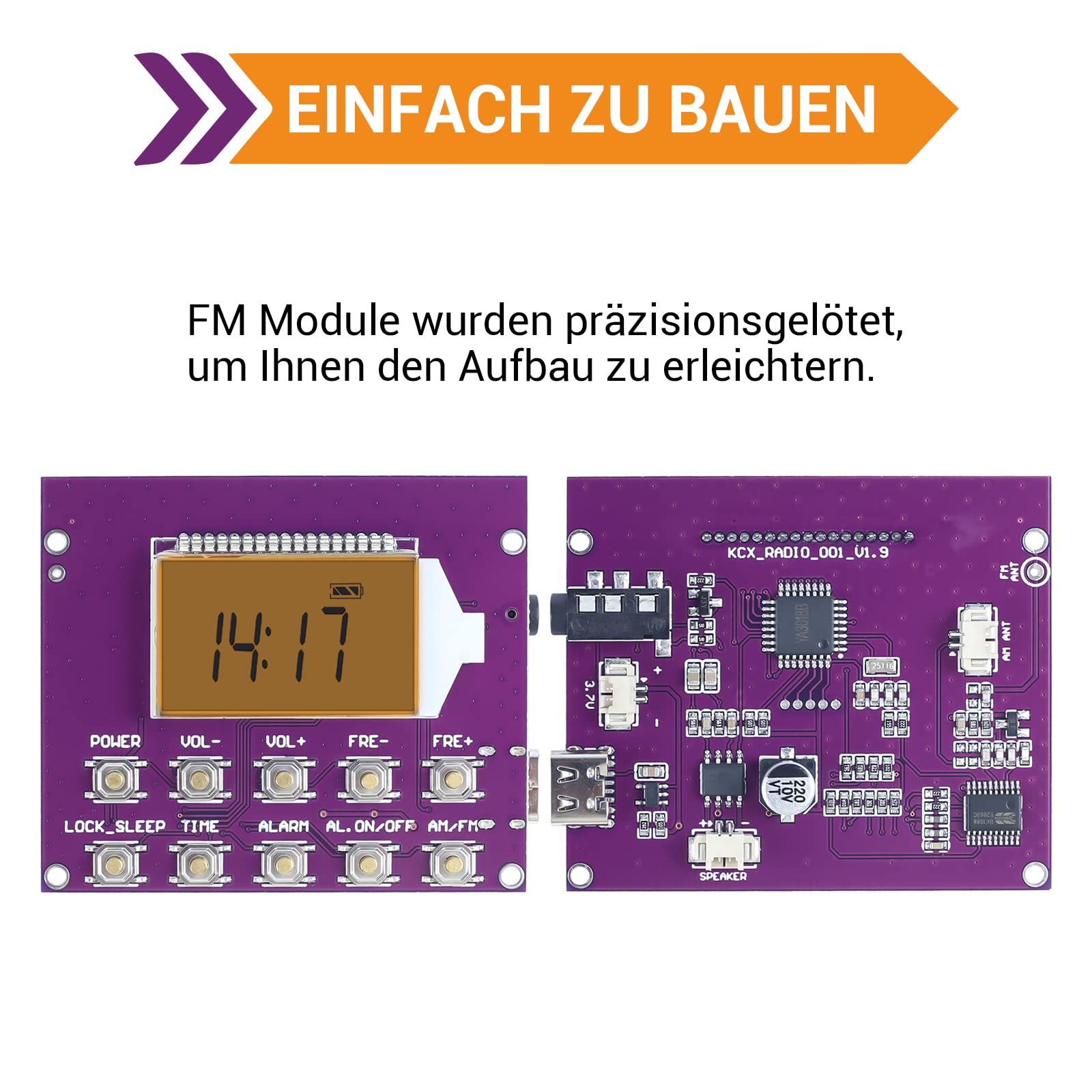 DONGKER Kit de construcción de radio FM inalámbrico con reloj y función de memoria – perfecto para proyectos de soldadura, electrónica DIY y estudiantes