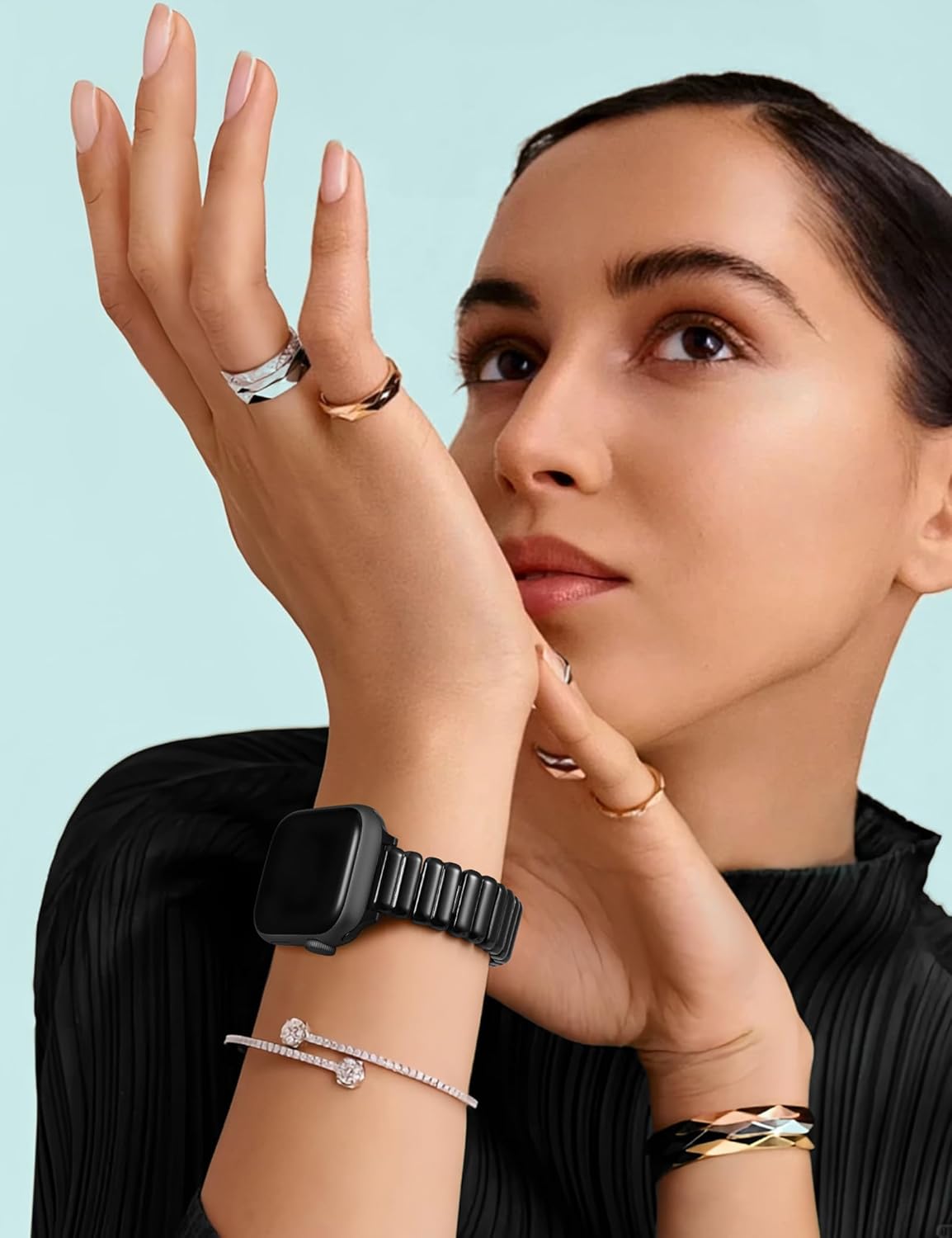 Minyee Slim Metal Band Compatible with Apple Watch Bands 38/40/41/42/44/45/46/49mm Women,Dressy Pretty Designer Stainless Steel Adjustable Wristband for iWatch Series 11 10 9 8 7 6 5 4 SE/Ultra 3 2 1 - Image 5